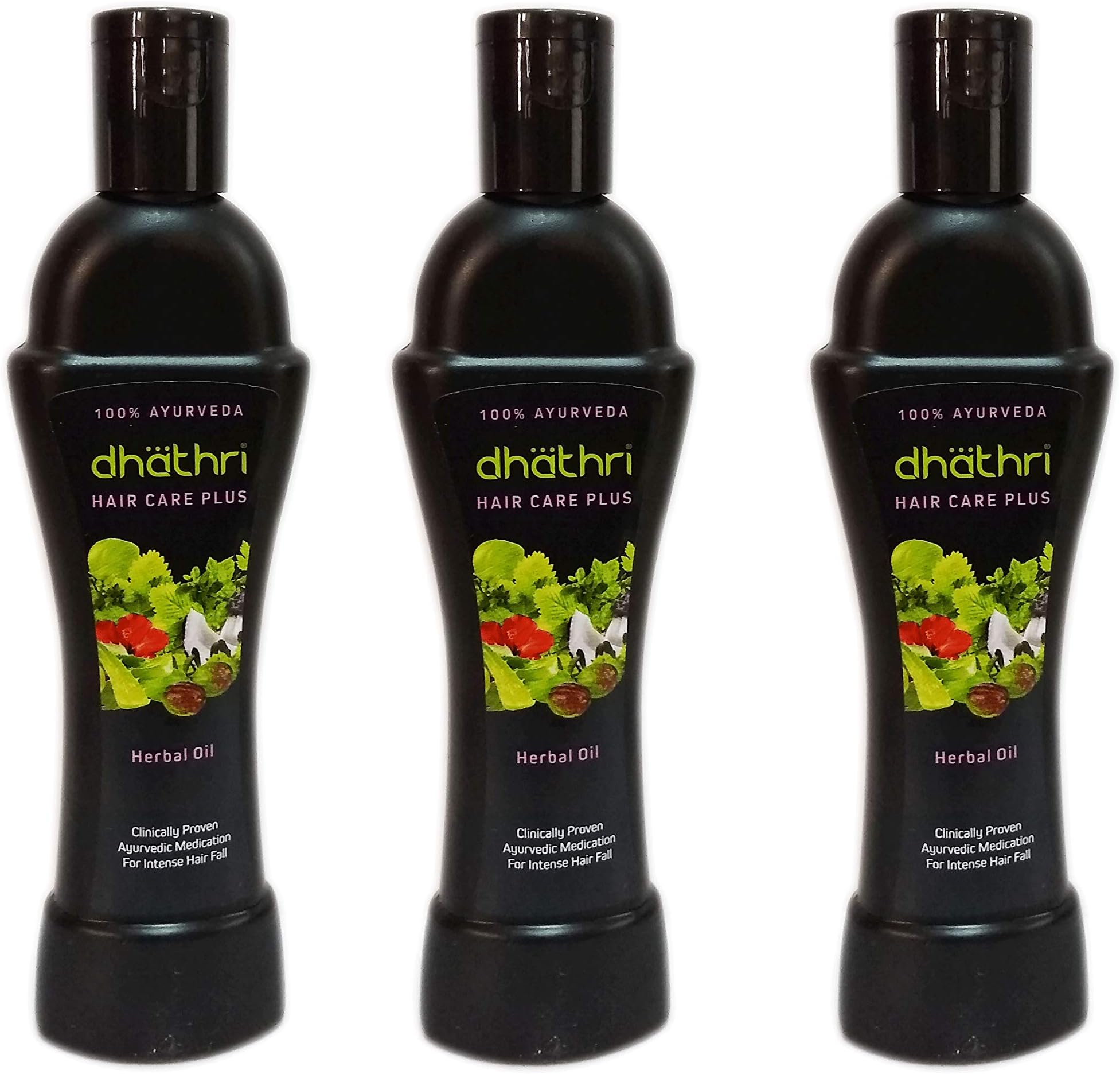 Dhathri 3 x Hair Care Plus Herbal Oil - Ayurvedic Anti-Hair Fall Formula - Contains 100% Herbal Ingredients - 100ml