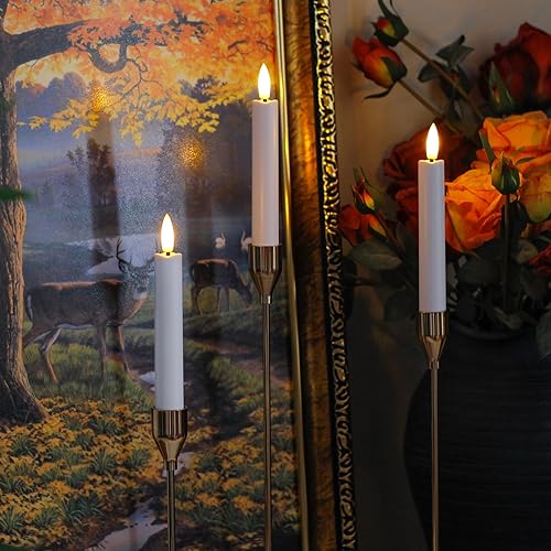 Miniatura 5 de Velas cónicas sin llama a pilas con dos temporizadores remotos, velas LED de 6.4 pulgadas con mechas 3D para ventana, luz cálida parpadeante de