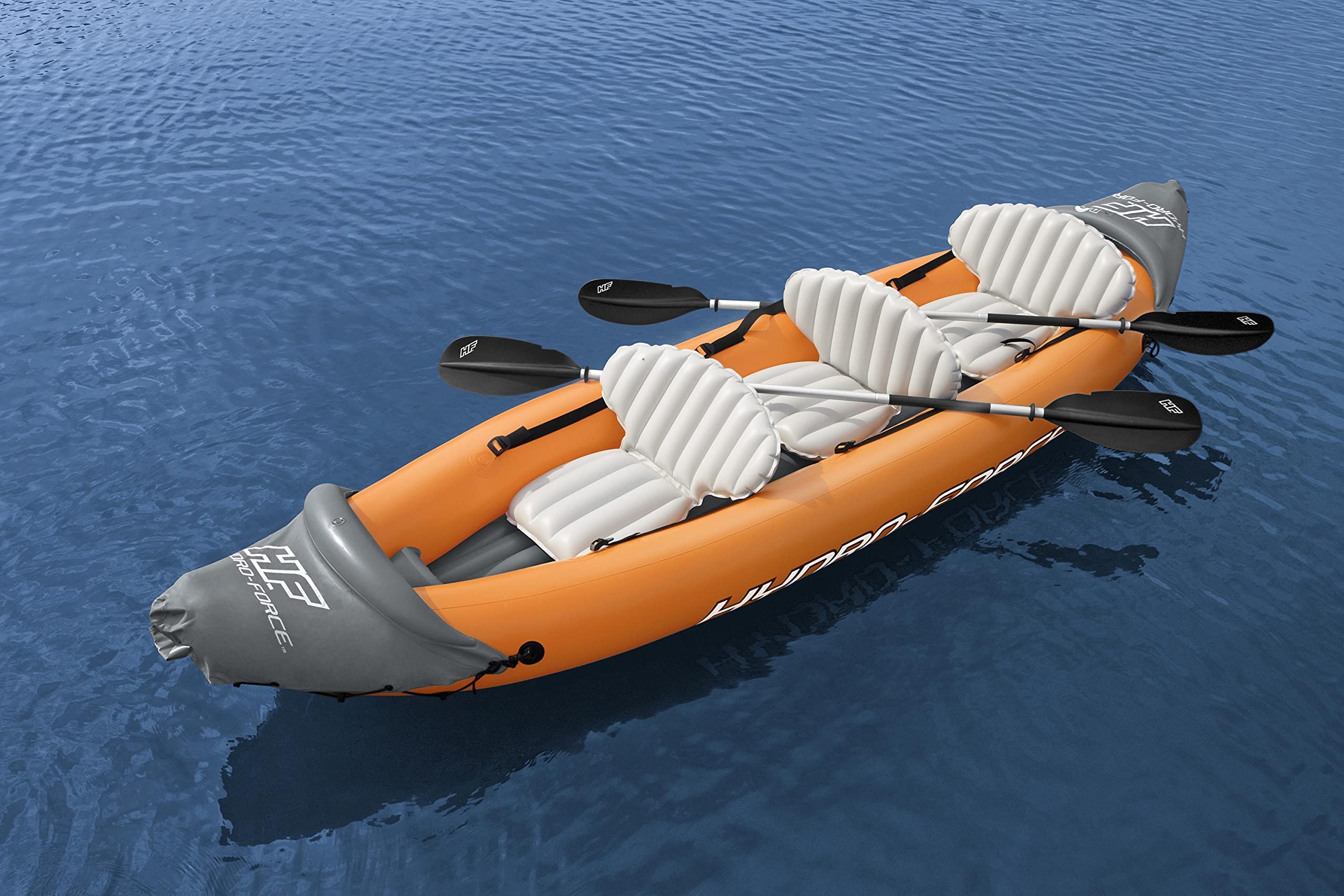 Bestway | Hydro-Force Rapid X3 Kayak| Inflatable Boat Set with Hand Pump, Paddles, Seats, Fins and Storage Bag | Three Seater