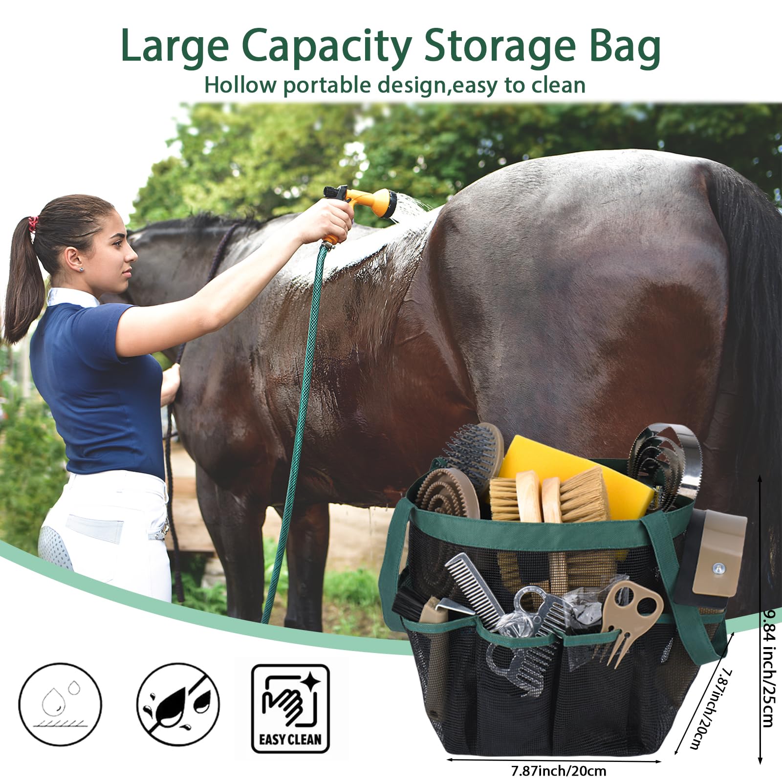 Pferdepflegeset, 13-teilig, Pferdebürsten für Fellpflege, Set mit Organizer-Tasche, Pferdebürste und Striegel für effektive Reinigung, Geschenk für Pferde, Reiter, Anfänger