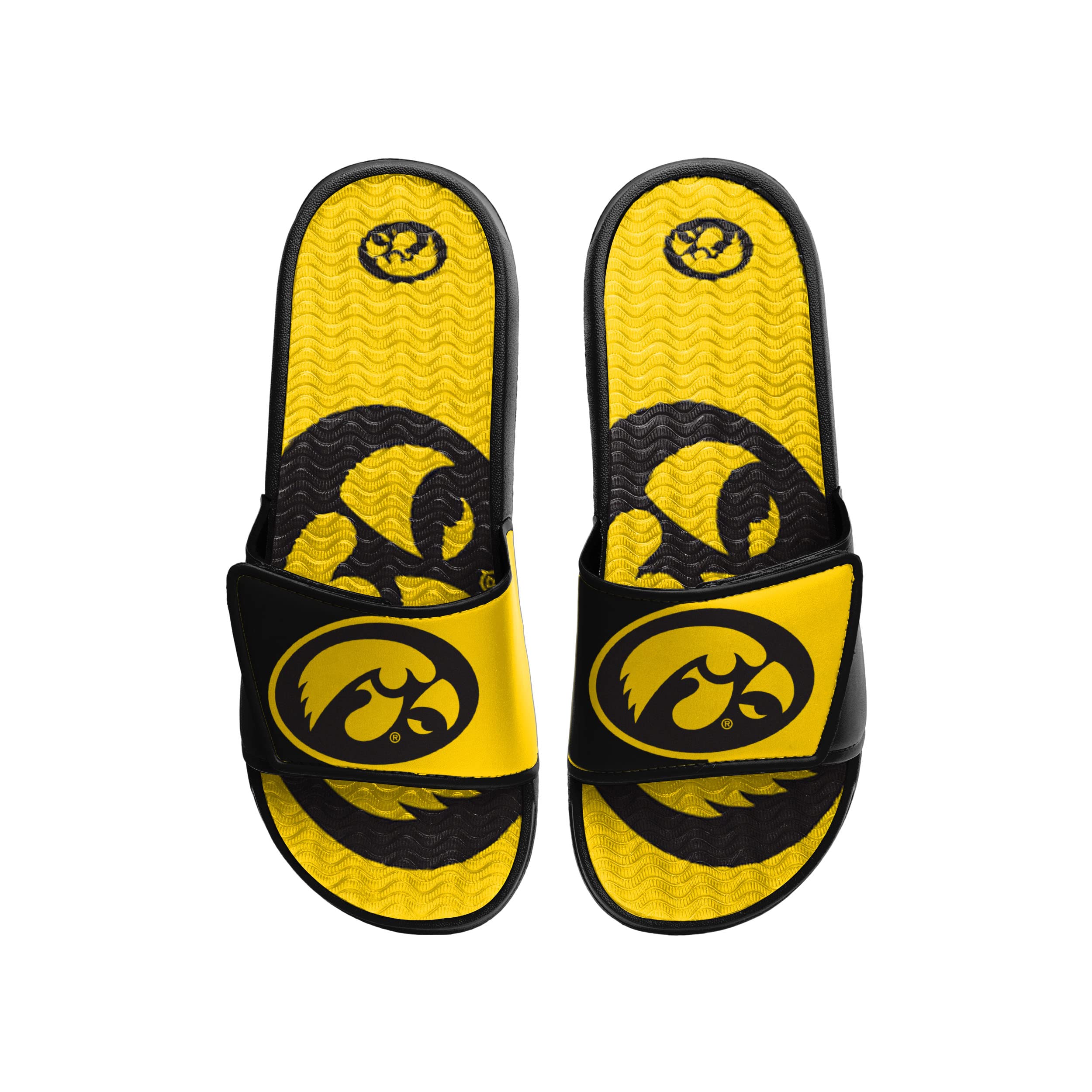 FOCO Iowa Hawkeyes NCAA Mens Colorblock Big Logo Gel Slides - M