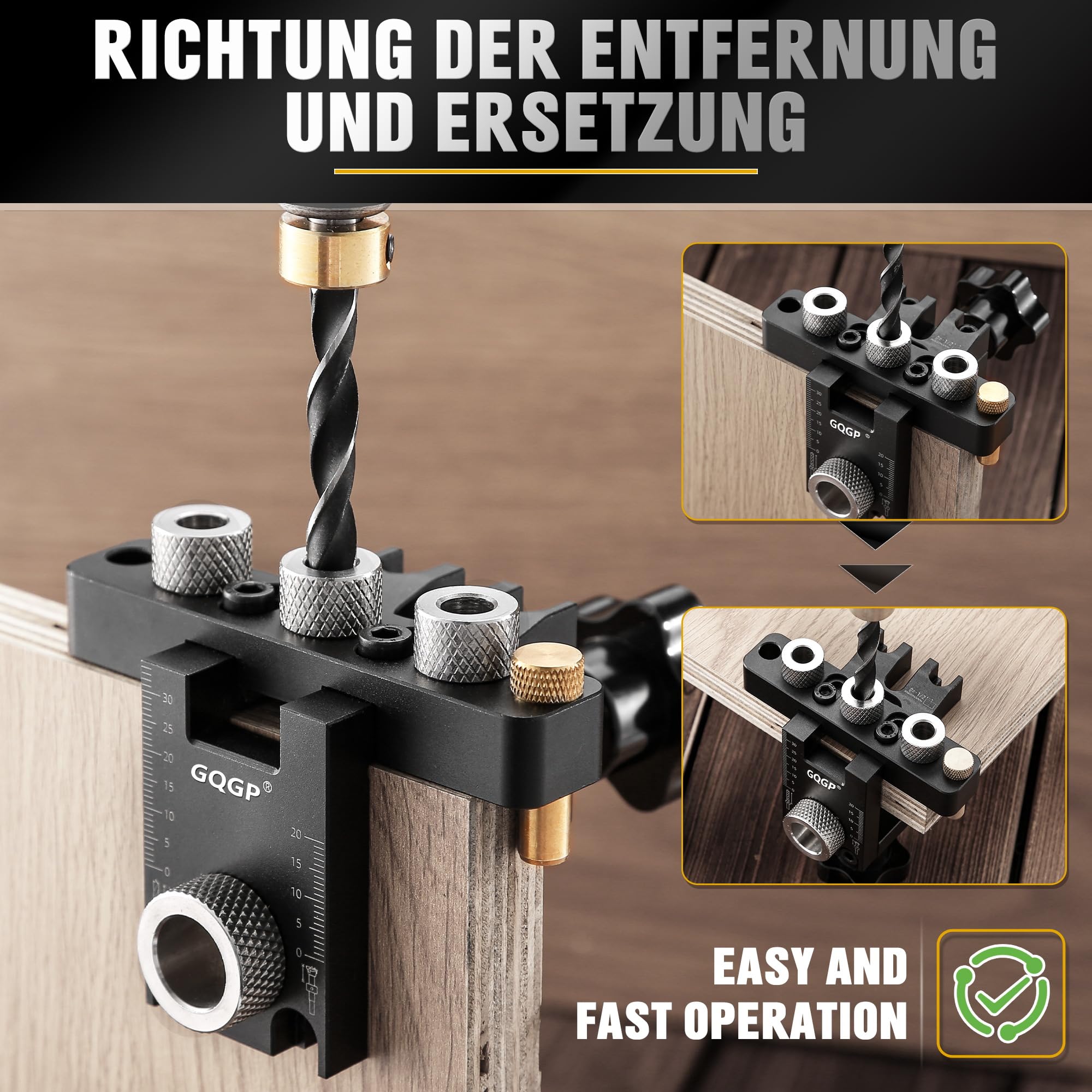 3 in 1 Dima per Tasselli Legno, Set Maschere Per Fori Tascabili con 8/10 / 15mm Drill Bit Per Spinatura Legno Guida di Foratura per Angolo Posizionatore Localizzatore