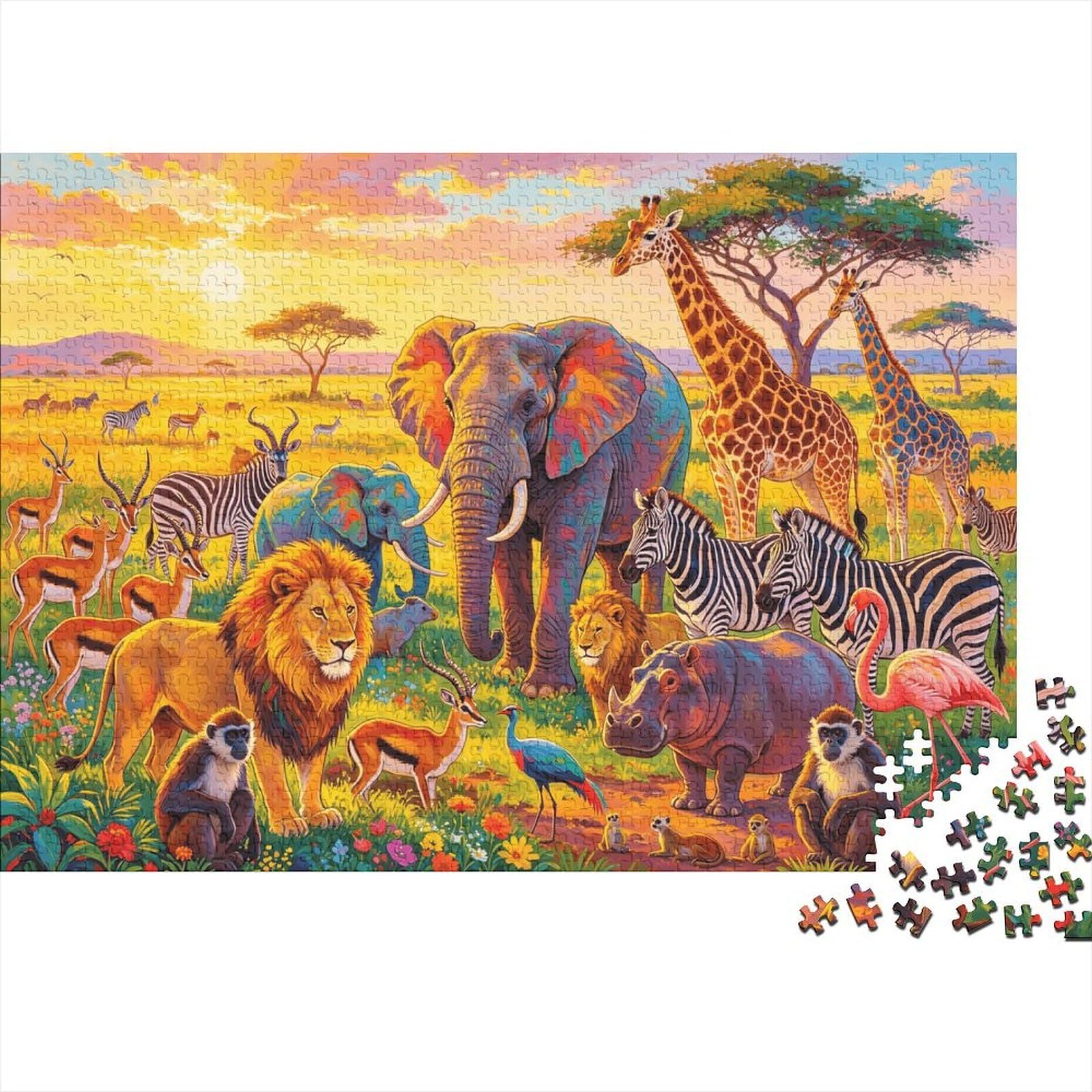 Wildlife Herd Jigsaw Puzzle 1000 Pieces Recyclable African Savanna Senior Puzzles Educational Game Decompression Ideal for Family And Friends Birthdays 52x38cm/1000pcs