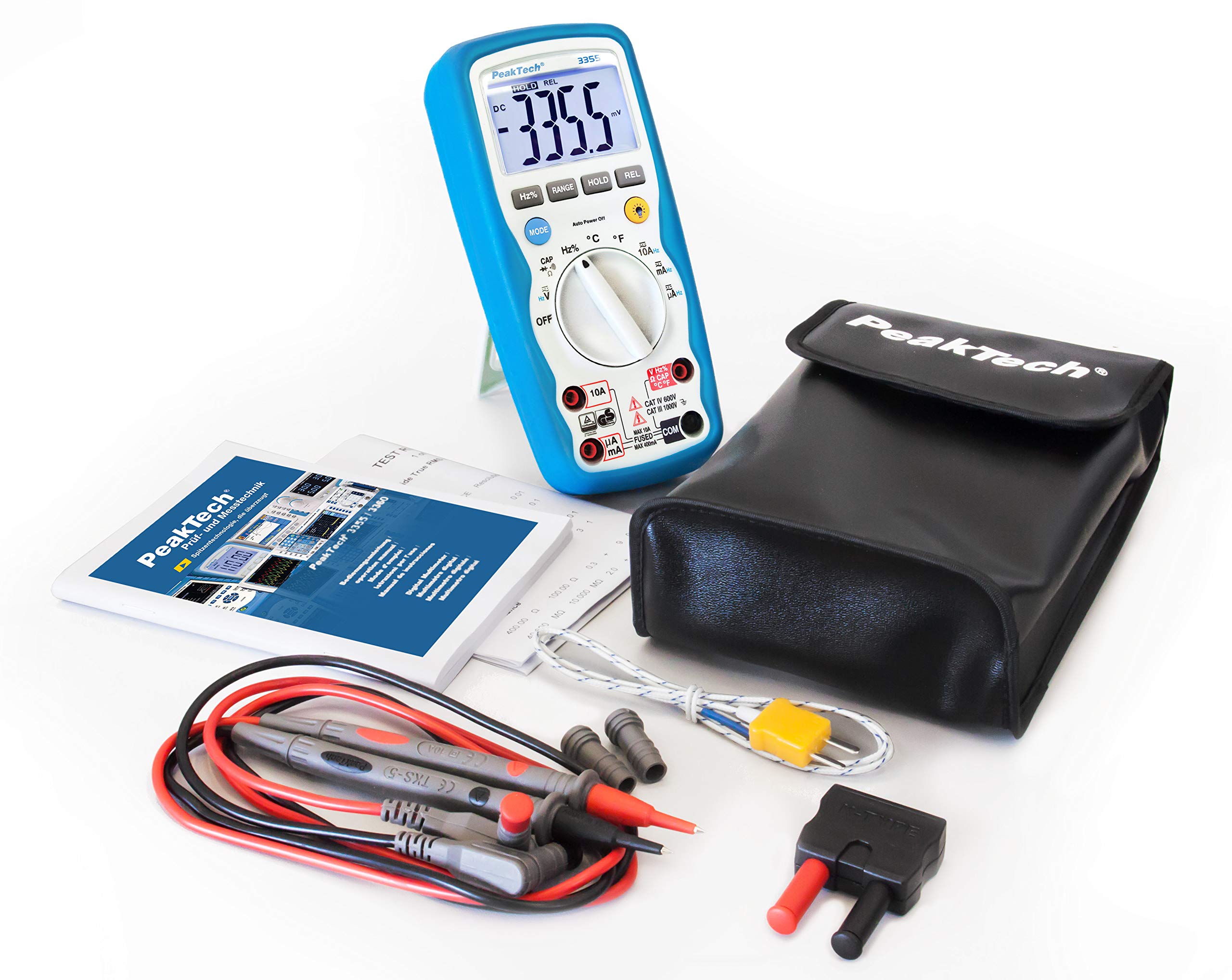 AmazonDe/PED20 & Peak Tech P 8200 – Messzubehör Set für Digital Multimeter, Prüfkabel Set, Elektronik Sortiment mit Prüfkabel, batteriebetrieben - 14-teilig inkl. Tasche
