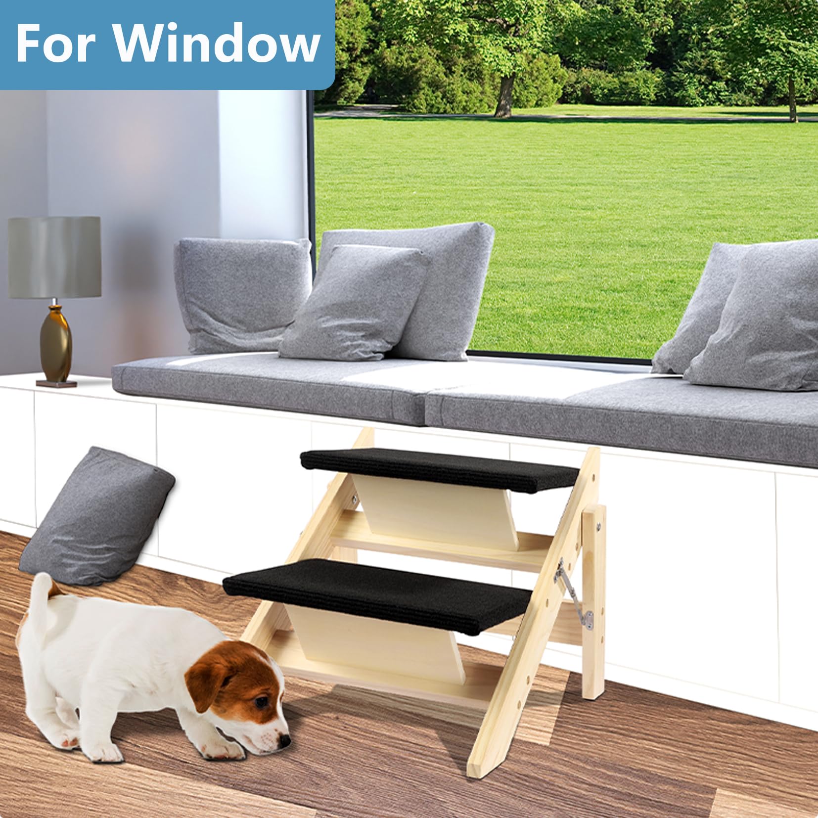 Rampa Pieghevole in Legno 2-in-1 per Cani con 2 Gradini, Scale Durevoli in Legno per Cani/Gradini per Animali Domestici per Cani di Piccola e Media Taglia, Scale per Animali Domestici-IT