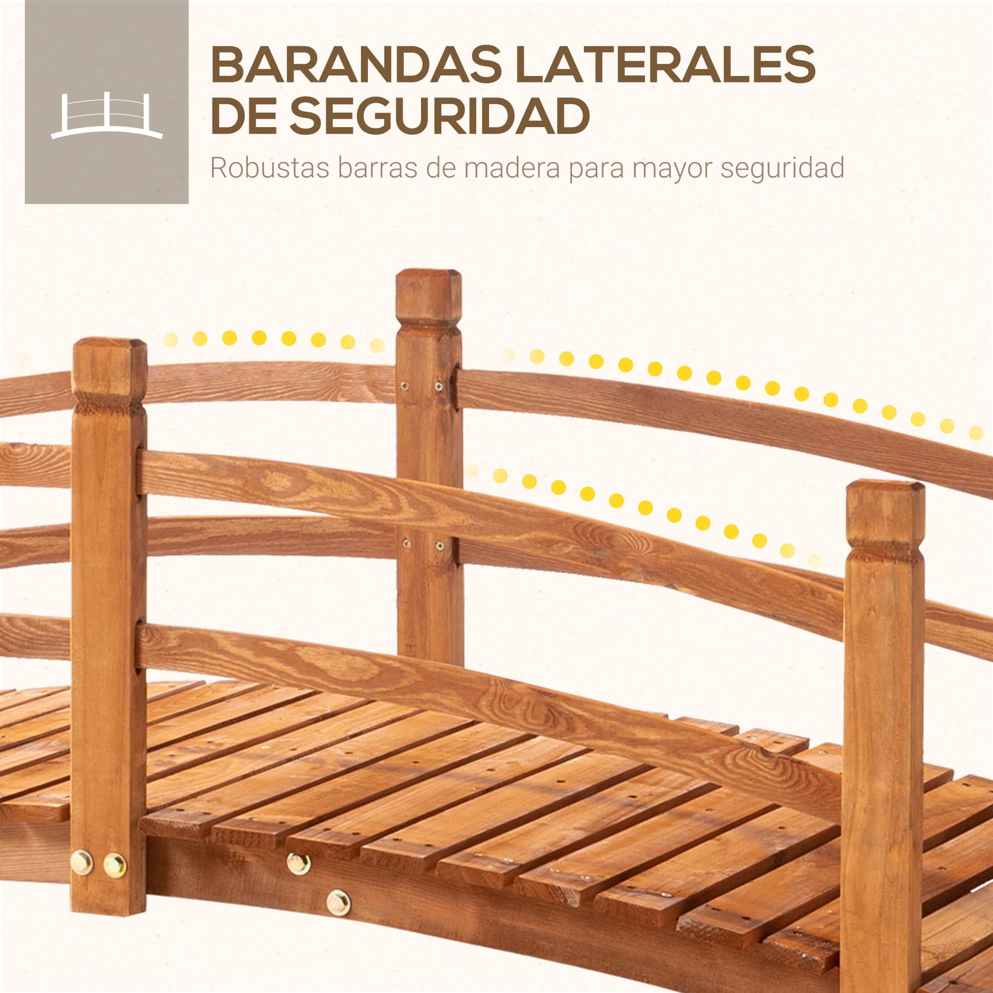 Outsunny Pont en bois avec main courante pour décoration de patio Charge 200 kg 185 x 72 x 58 cm Naturel