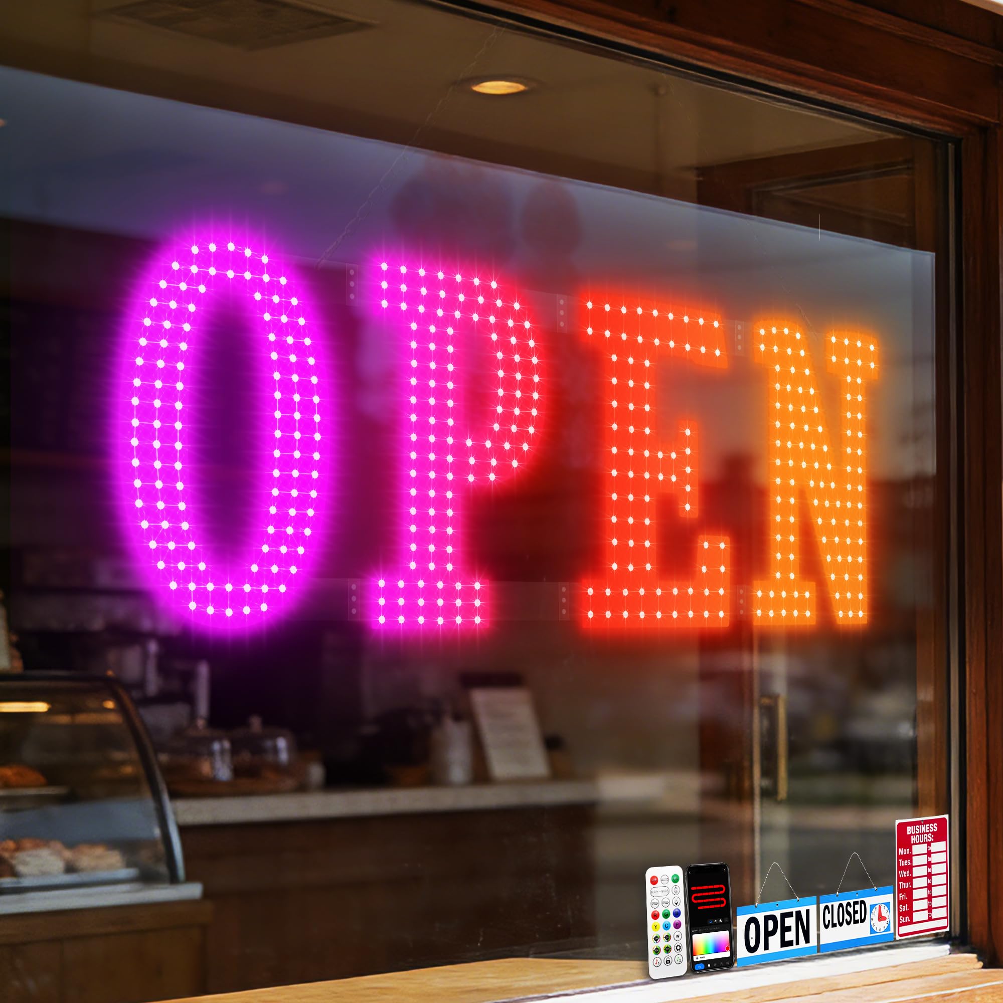 Photo 1 of 36"x12" LED Open Sign for Business – Smart App & Remote Control, Timer, Custom Colors & Brightness – High Visibility for Storefronts, Restaurants, Bars, Salons, Cafes, Retail Shops