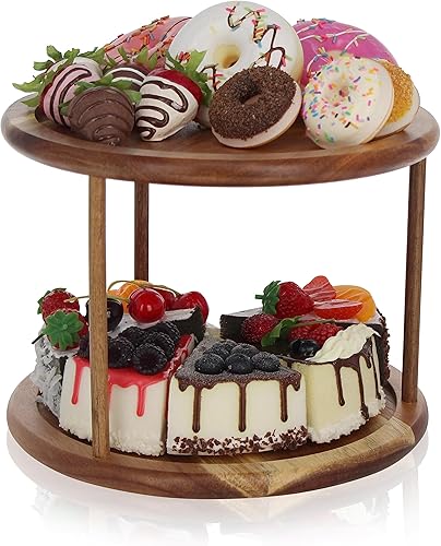 Bandeja redonda para servir – Bandeja de servir de 2 niveles para postres, galletas, té, especias y bandeja para servir aperitivos