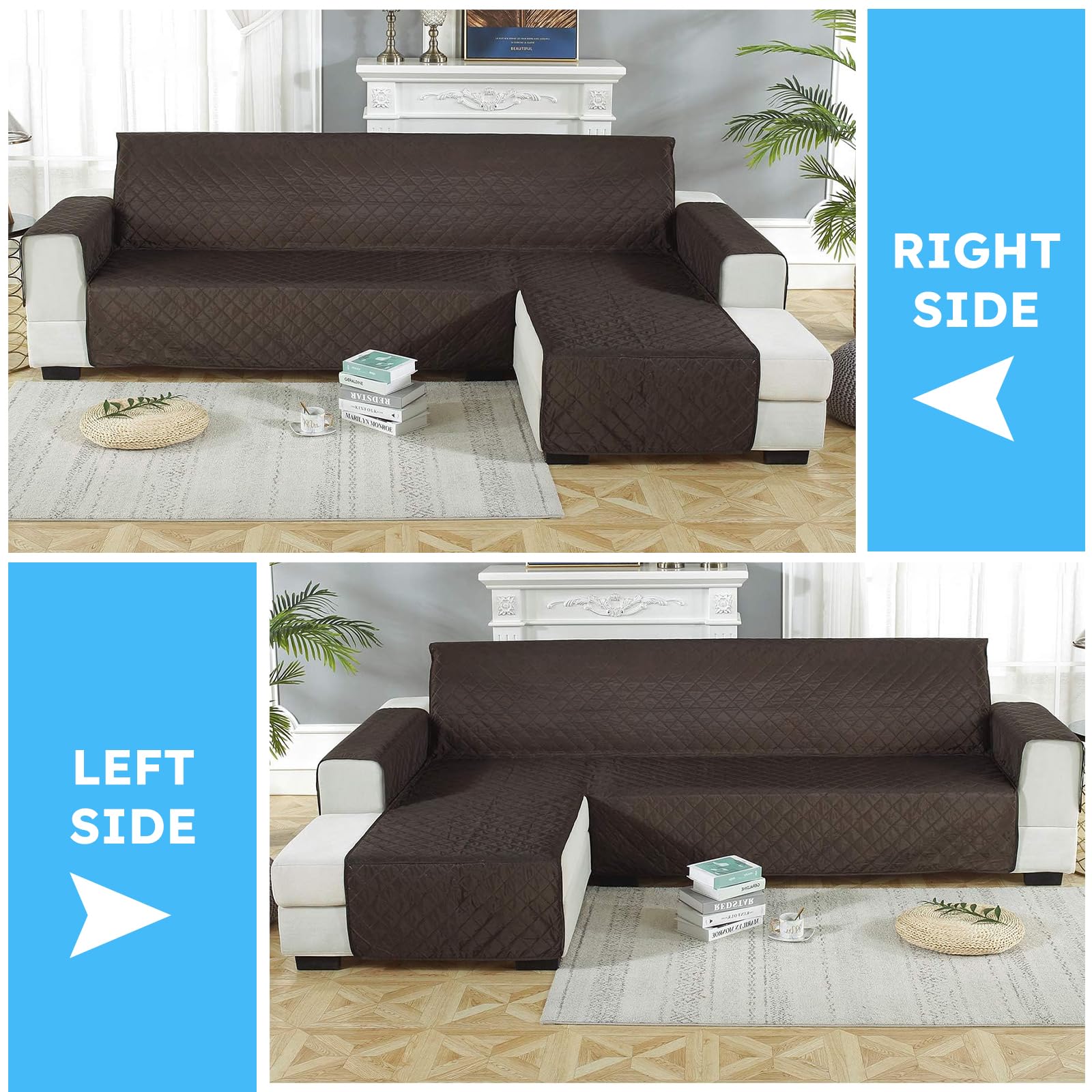 PETCUTE Impermeable Fundas para Sofa Chaise Longue 3 Plazas,Fundas Sofas Universal,Cubre Sofa Chaise Longue Anti Gatos y Perro Derecha 240X270cm