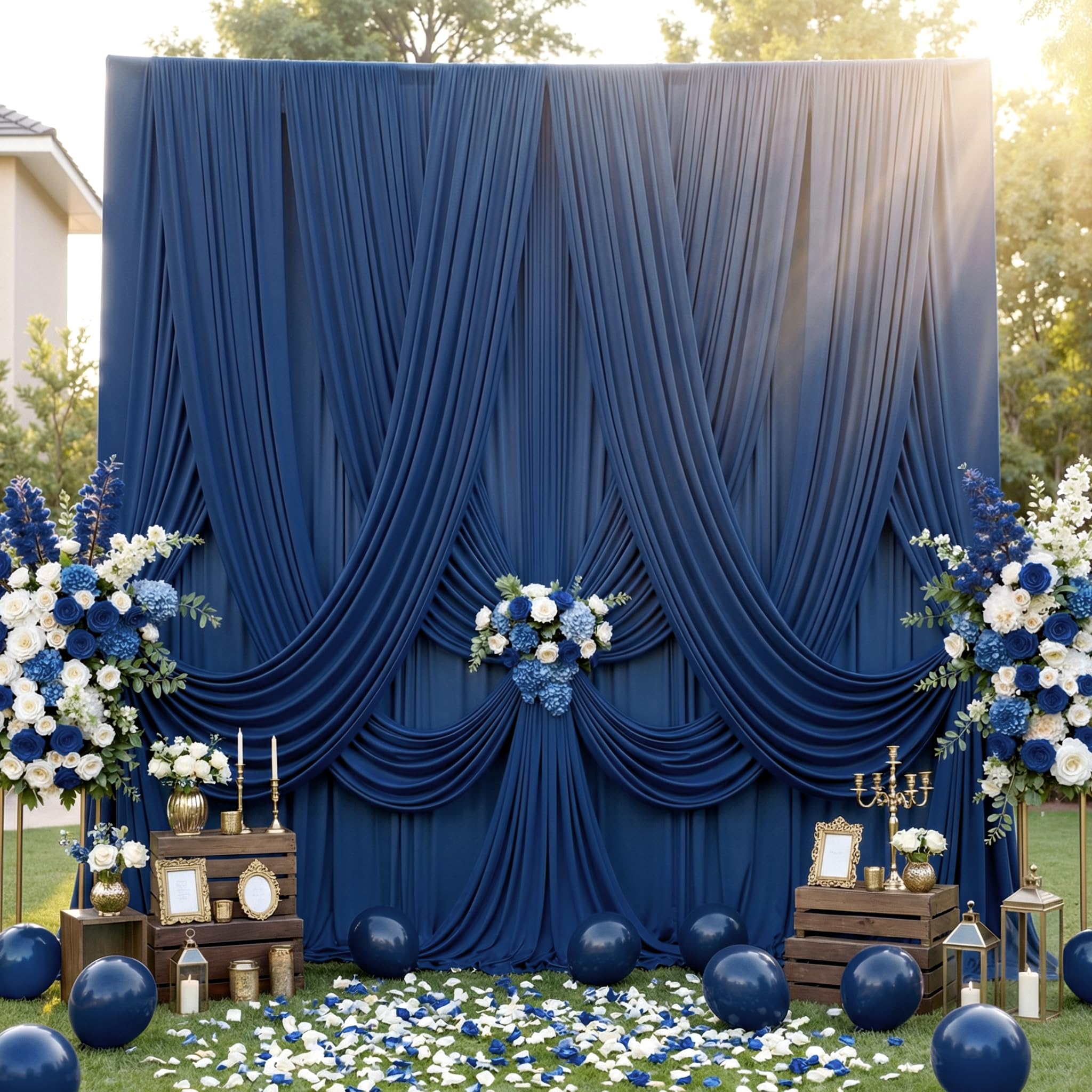 20ft×12ft Wrinkle Free Navy Blue Backdrop Curtain for Wedding Parties, 4 Panels 5×12ft Long Soft Silky Polyester Backdrop Drapes Photo Back Drop