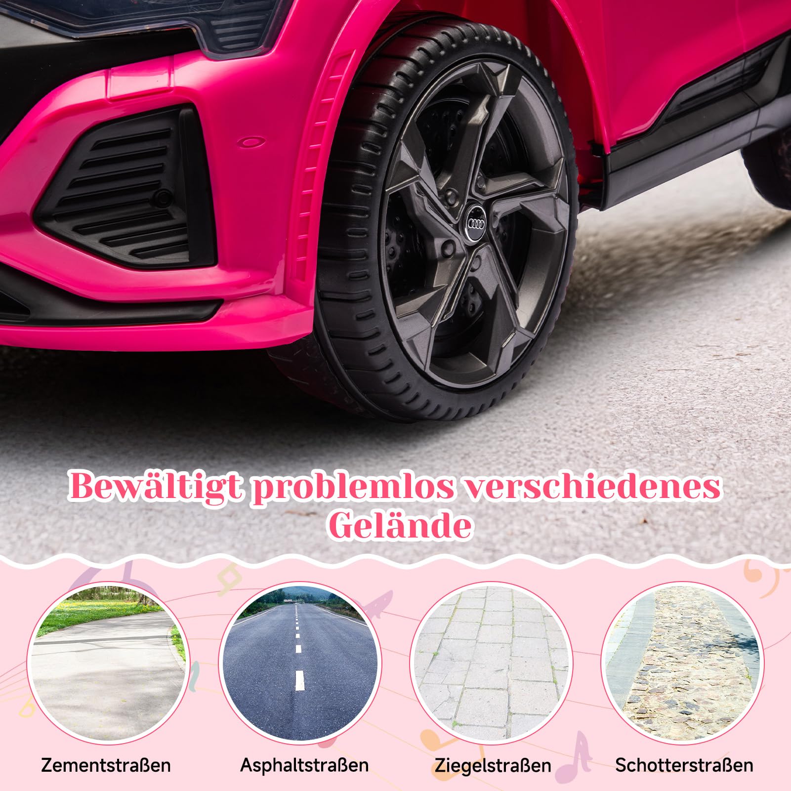 HAUSPROFI Elektro Kinderauto mit Bluetooth 12V Elektrofahrzeug SQ8 E-tron Elektroauto mit Fernbedienung 2,4GHz, Sicherheitsgurt, Musik, Kinderfahrzeug für Kinder 3-6 Jahre, 3-5 km/h, Rosa