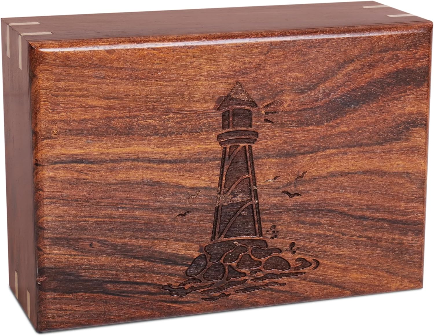 Personalized Lighthouse Wooden Cremation Urn for Human Ashes, Handcrafted Memorial Funeral Urn for Adults, Male/Female, Burial Keepsake Urn for Lighthouse Lovers, Sizes XS to XXL (12–250 lbs Capacity)