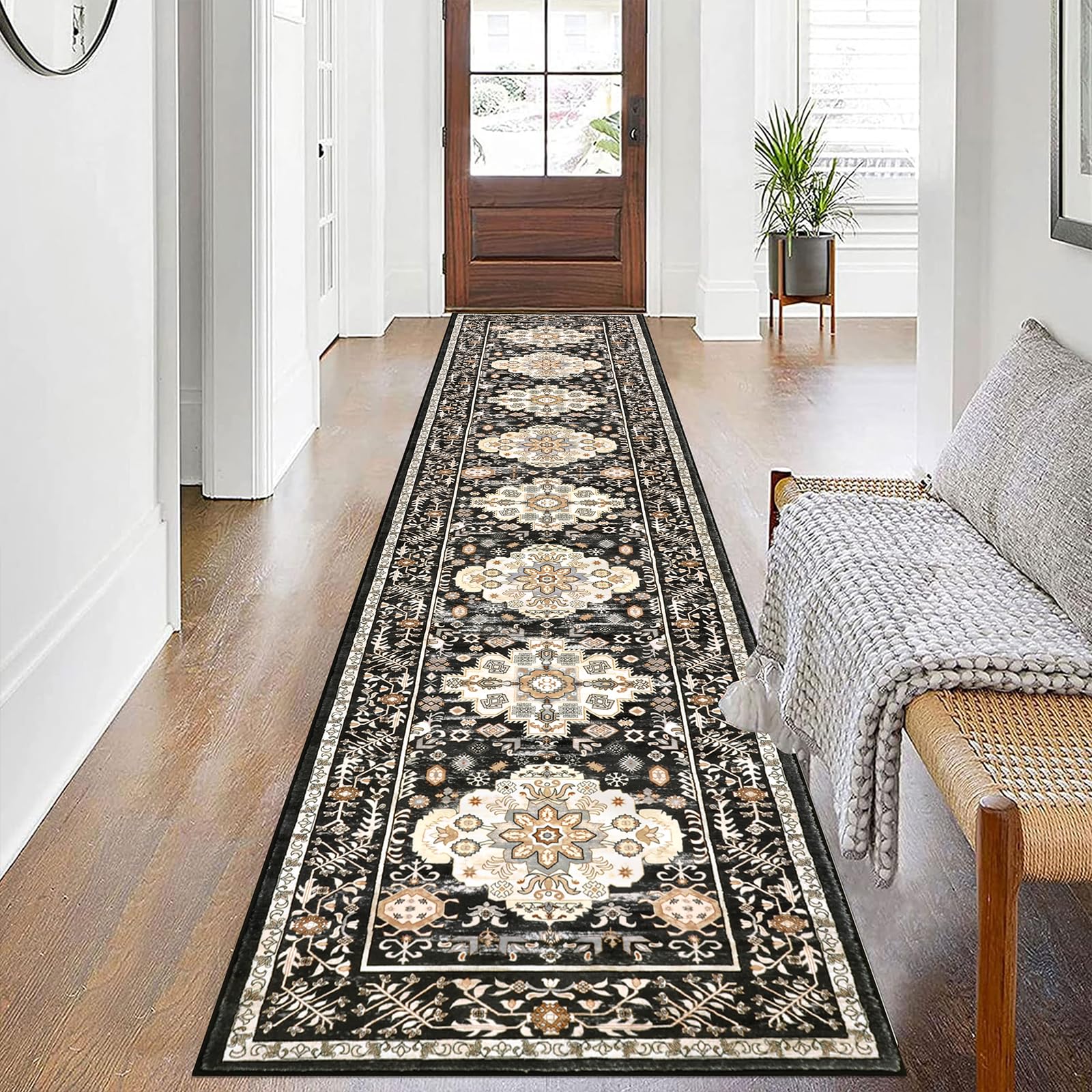 Pauwer Boho Hallway Runner Rug 2x10 Washable Entryway Area Rugs Non Slip Farmhouse Vintage Floor Mat Carpet Runner for Hallways Laundry Room Kitchen