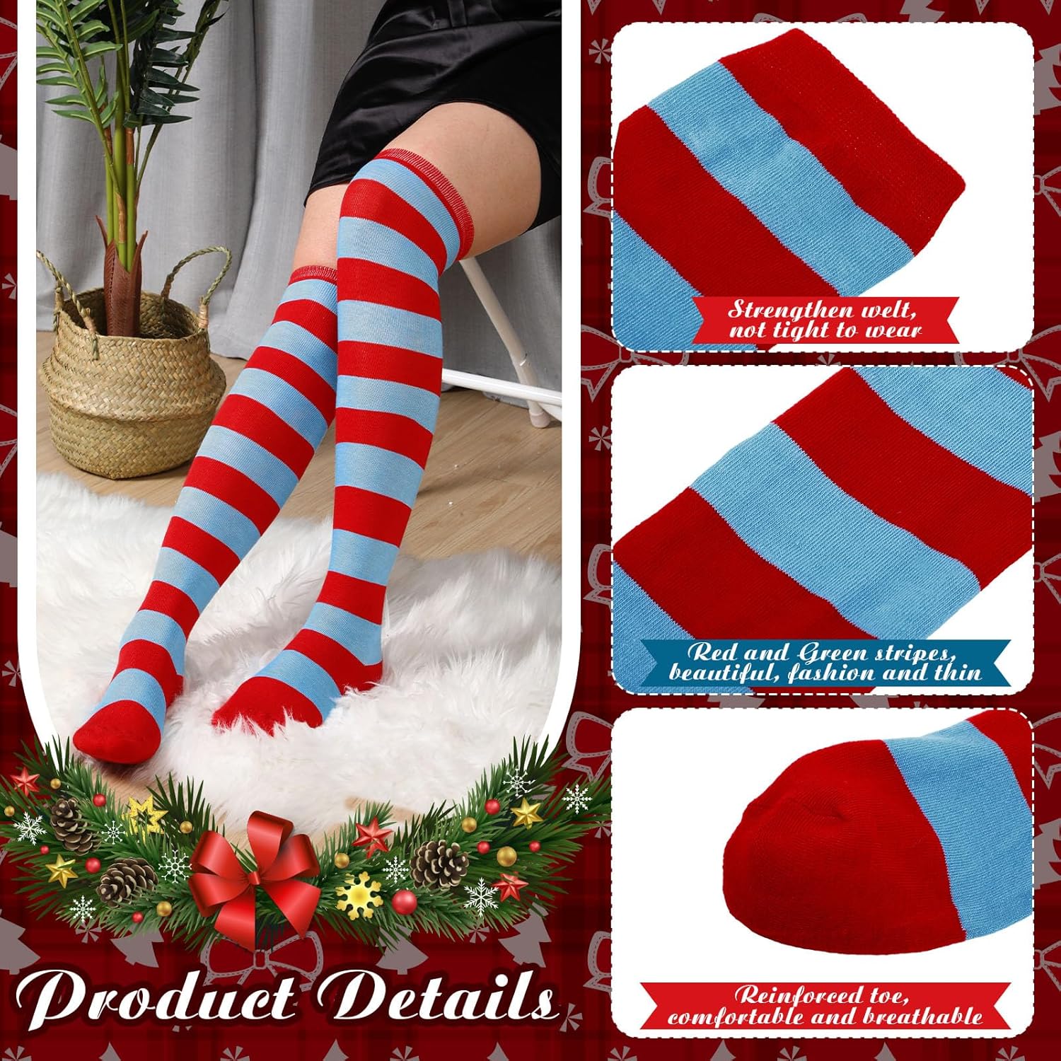 Geyoga Arm Warmers Leg Warmers Striped Thigh High Socks Fingerless Gloves Stockings Christmas Halloween - Image 5