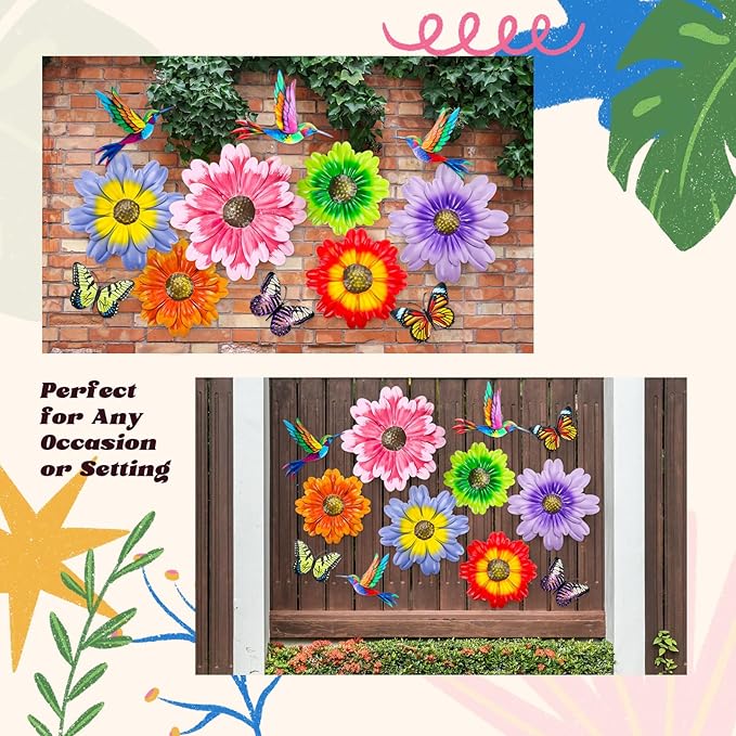 Set de 12 Decoraciones de Pared de Metal, Flores, Mariposas y Colibríes miniatura 4