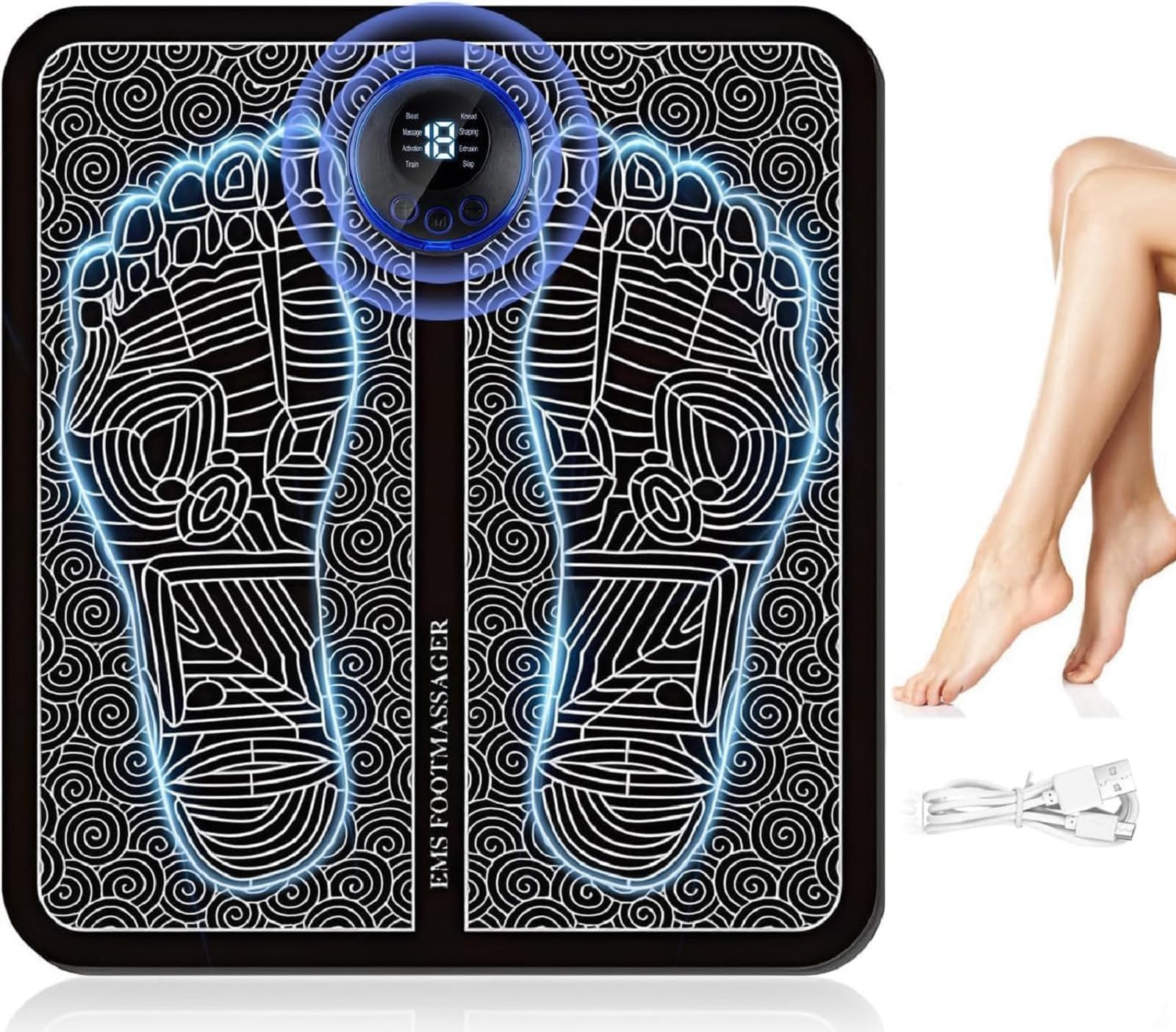 EMS Foot Massagers for Pain and Circulation, Electric Foot Massager Mat with 8 Modes and 19 Intensity Levels for Improved Circulation, Muscle Relaxation, and Pain Relief