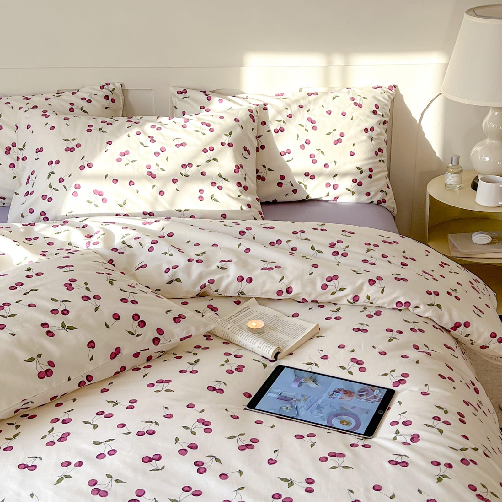 AOJIM - Cherry Print Duvet Cover Set 100% Cotton Aesthetic Fruit Pattern Duvet Cover 3 Pieces Duvet Cover (Twin), No Comforter - Image 2