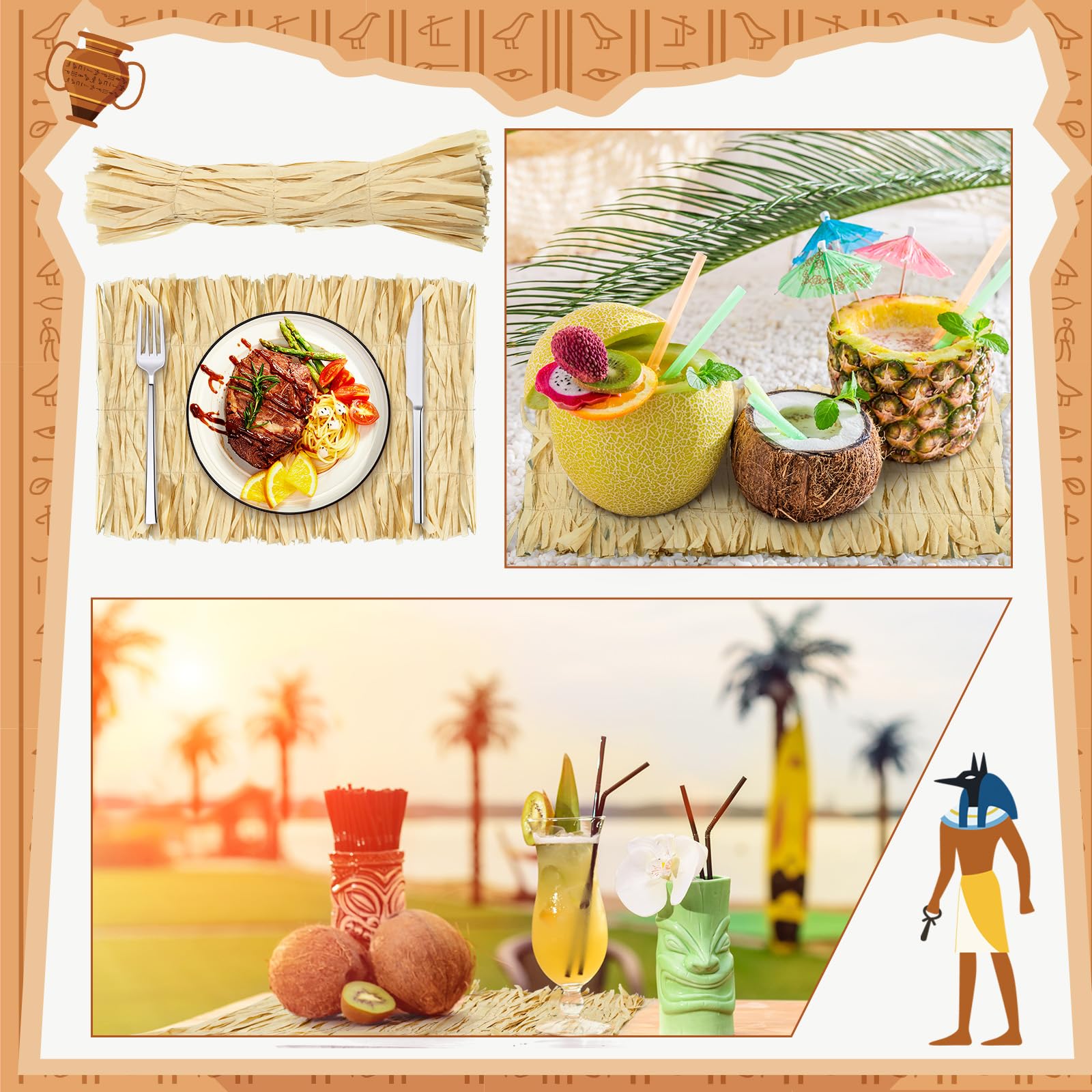 Luau - Juego de 12 manteles individuales rectangulares de 17 x 11 pulgadas, manteles individuales de hierba de rafia, a granel para verano, tropical, hawaiano, bohemio, fiesta, suministros