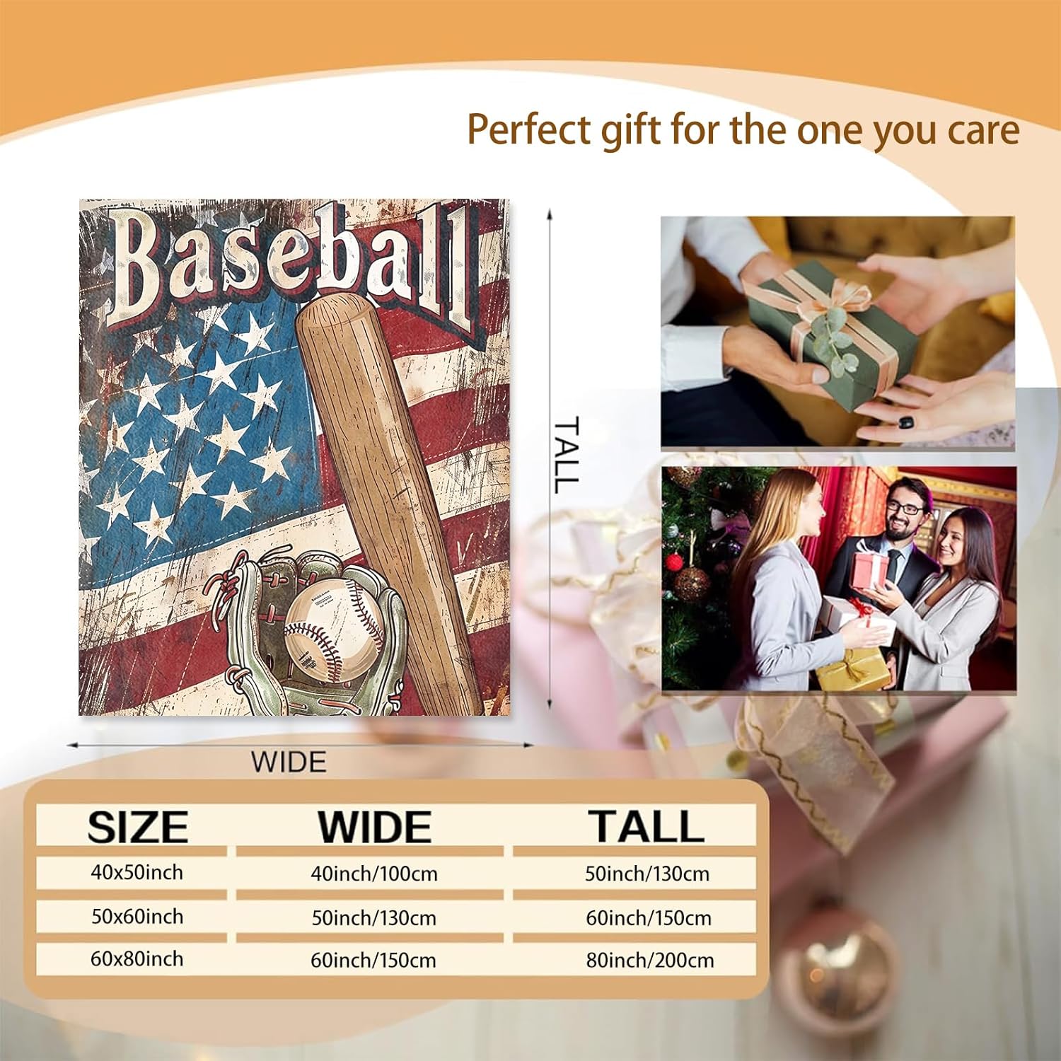 Baseball Blanket Flannel Throw Blankets, Retro American Flag Sport Lightweight Warm Soft Cozy for Athlete and Fans, Gifts for Sofa Couch Chair Living Room Bedroom Home Decor, 50x60inch