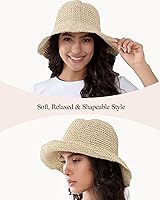 Vista 2 de Sombrero de paja para mujer, plegable, plegable, de ala ancha, para verano, playa, sombrero de ganchillo