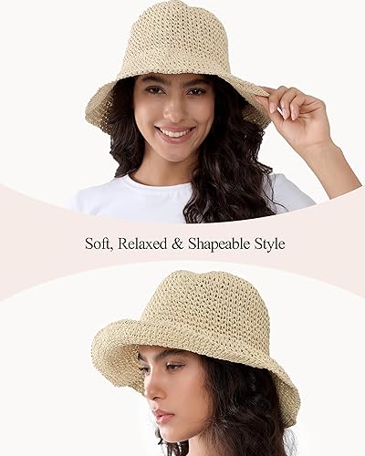 Miniatura 2 de Sombrero de paja para mujer, plegable, plegable, de ala ancha, para verano, playa, sombrero de ganchillo