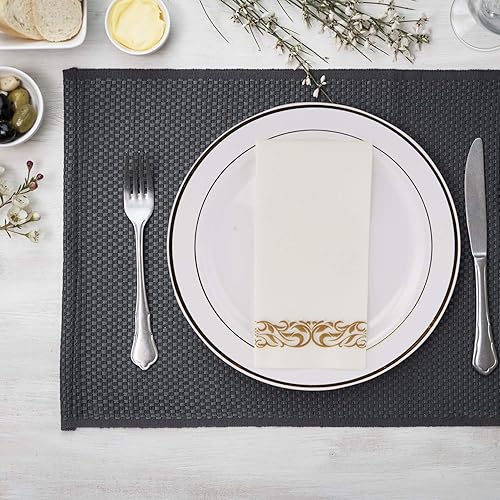 Miniatura 8 de FOCUSLINE 100 toallas de baño con tacto de lino, toallas de mano desechables suaves y absorbentes para invitados, toallas de papel tipo tela