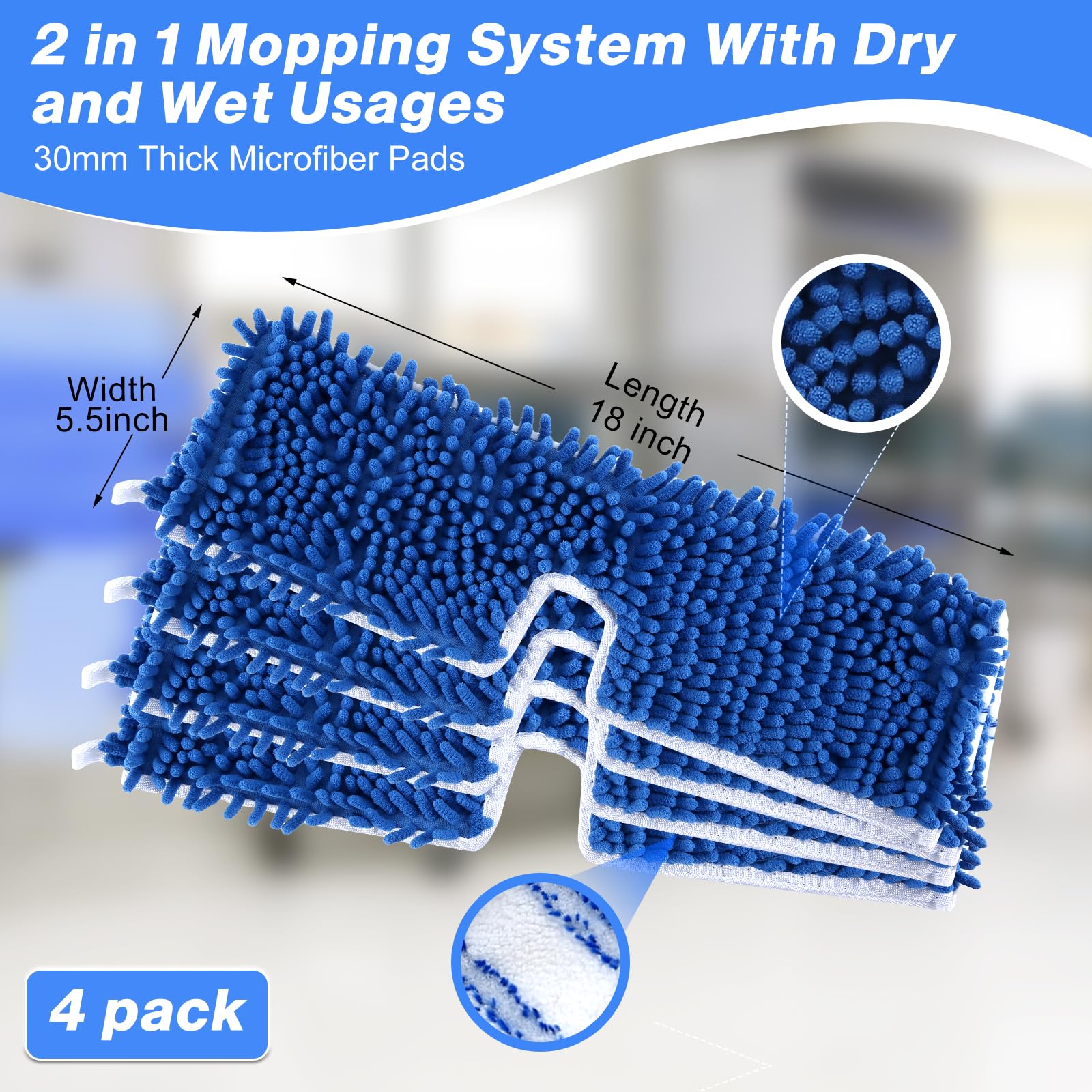 Recambios de fregona compatibles con la mopa abatible O-Cedar de doble acción, cabezal de fregona de microfibra y chenilla, cabezales de fregona de repuesto reutilizables para limpieza de todas las