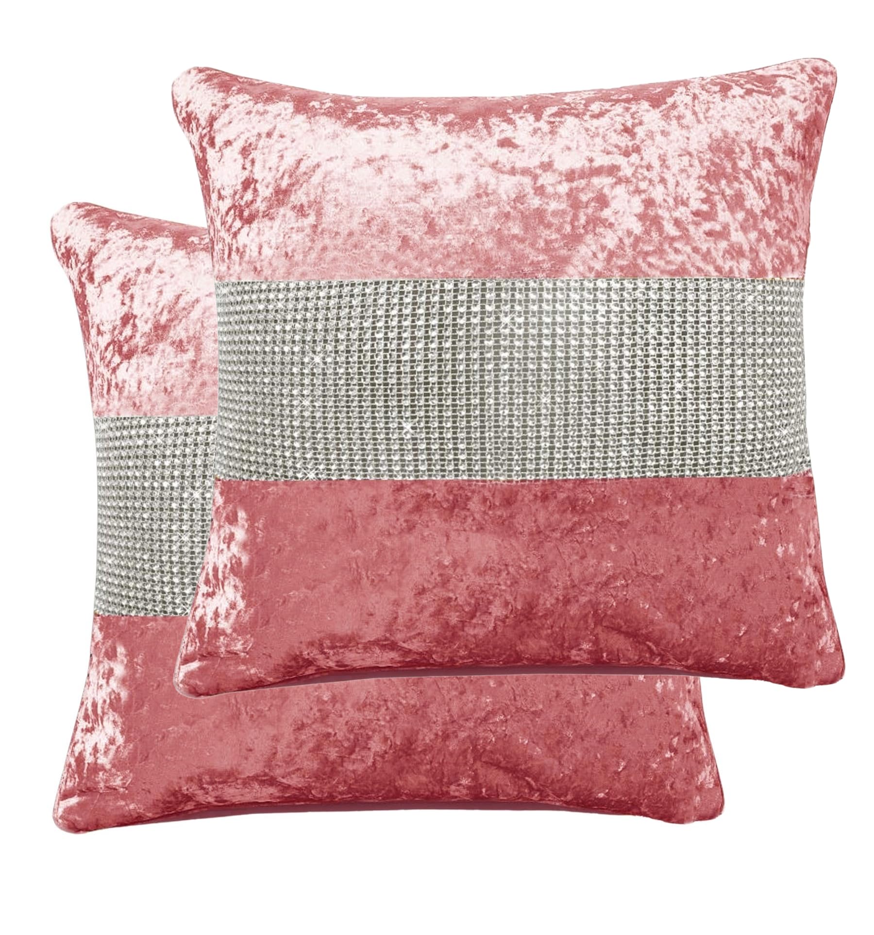 StylemyBedroom Set of 2 Crushed Velvet Diamanté Cushion Covers in 8 Colours - 18"x18" / 45x45cm