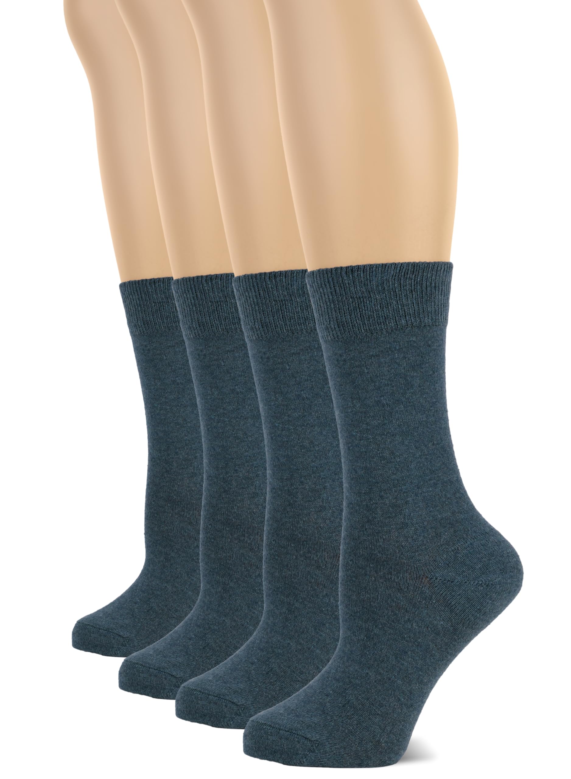 HUGH UGOLI Women's Cotton Crew Socks | Plain Color, Regular Fit, Soft Casual Socks for Trouser, 4 Pairs, Jeans Blue, Shoe Size: 6-9
