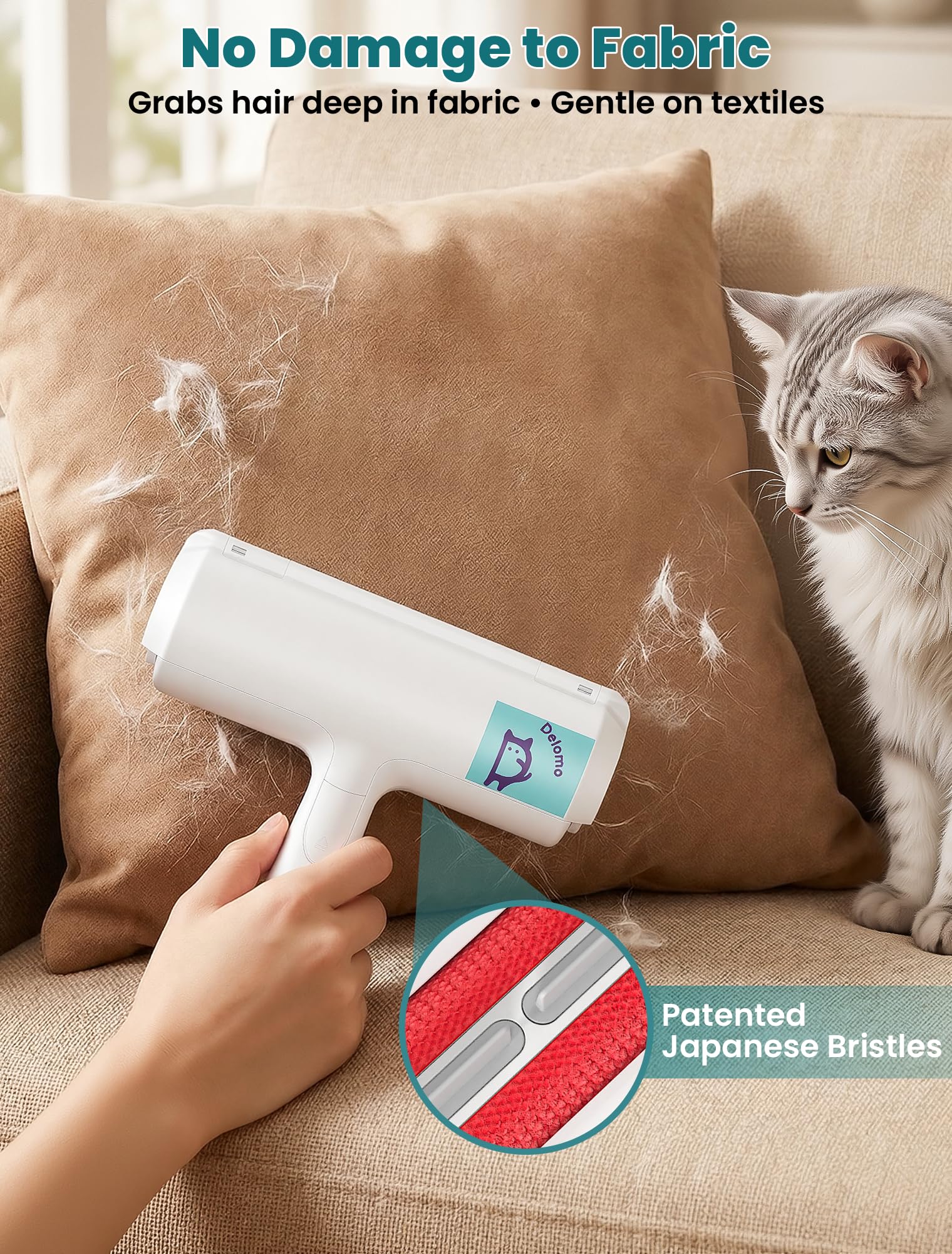 DELOMO Pet Hair Removal Tool: Reusable Lint Roller for Pet Hair, Pet Hair Remover with Built-in Fur Bin, Self-Cleaning Cat and Dog Hair Remover for Couch, Furniture, Bed, Car, Carpet, Clothes - image 6