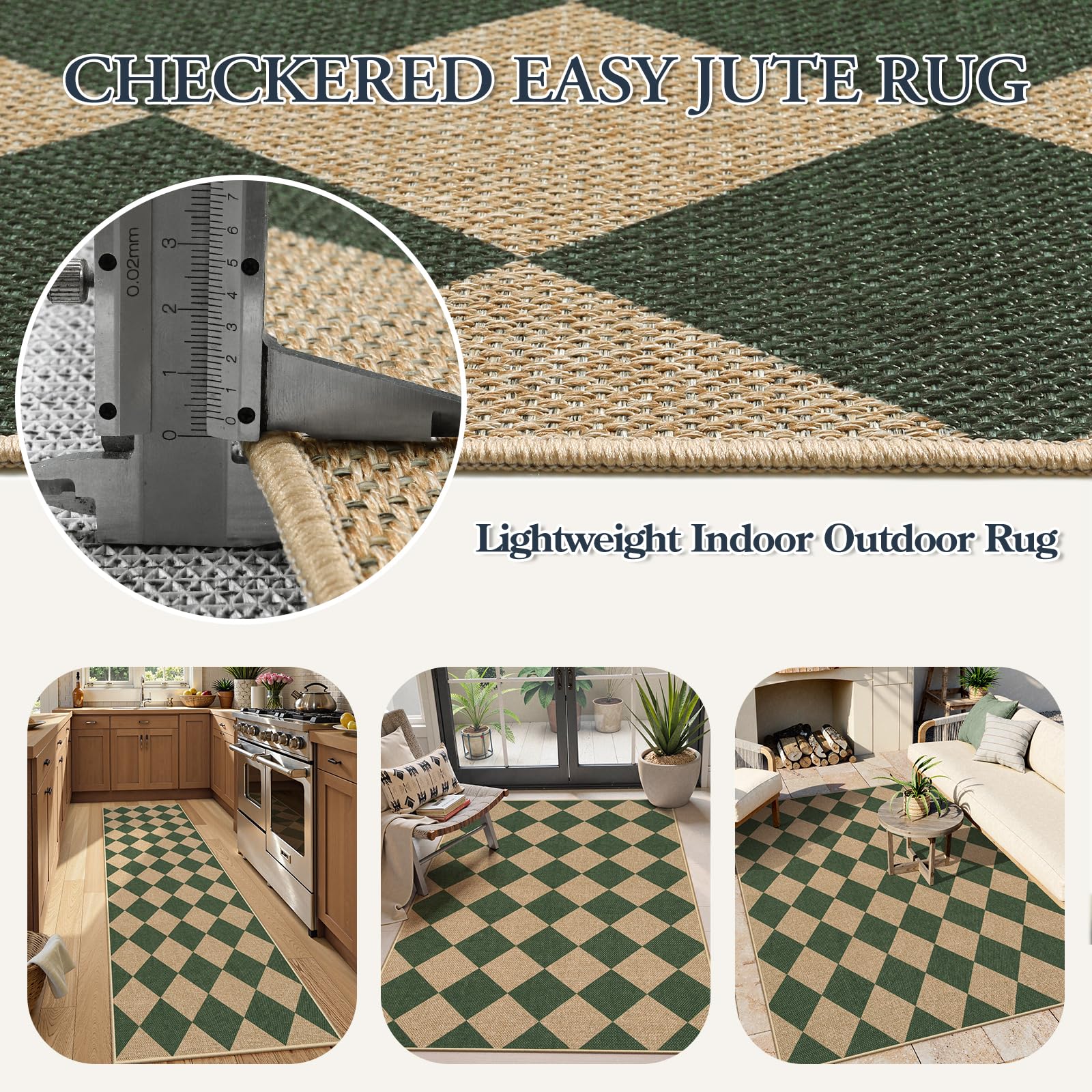 Checkered Easy Jute Runner Rug, 2x8 Hallway Kitchen Runner Rug Non Slip Washa - View #9