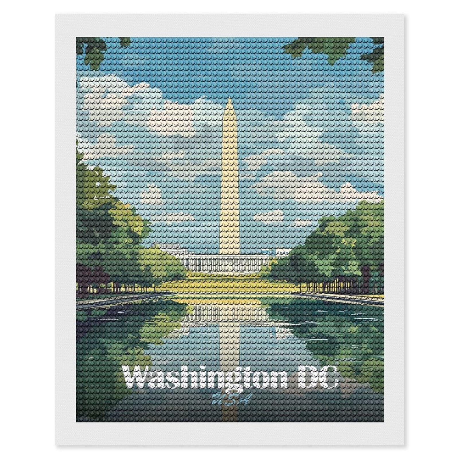 Junmoney Washington DC Monument Illustration Diamond Painting Canvas Kit 16"x20", Leisure Activity, Aesthetic Room Decor, with Tool Kit, DIY, Gift