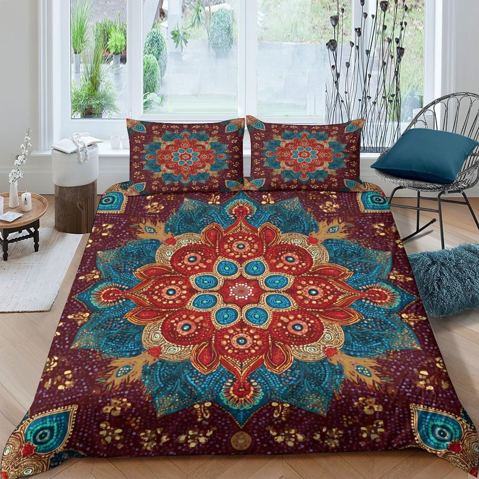 Ctjqhvkz Style-7 3D Printed Mandala Floral Fitted Sheet Microfiber Soft Colourful Boho Ethnic Pattern Mattress Cover Bedroom Decor Single（135X200cm）
