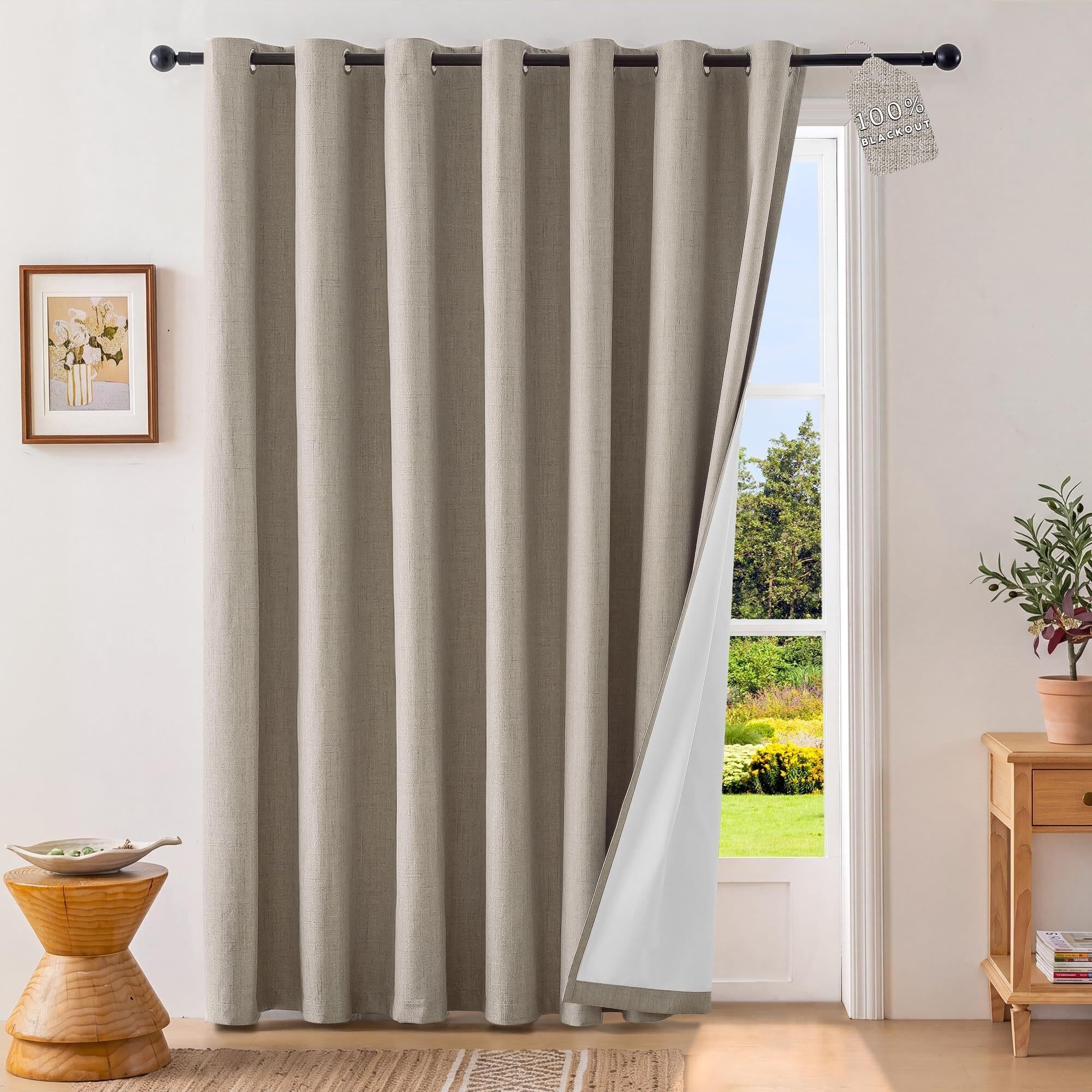 Leinenvorhänge for den Raum, Verdunkelungsvorhang, vollständiger, Sichtschutz mit Ösen Oben, thermisches Fensterpaneel(Natural Linen,100" W x 102" L (Pack of 1))
