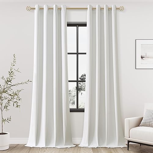 Ivory Linen Blackout Curtains 102 Length 2 Panels Set for Living Room Bedroom, 100% Black Out Thermal Insulated Linen Drapes, Room Darkening Grommet