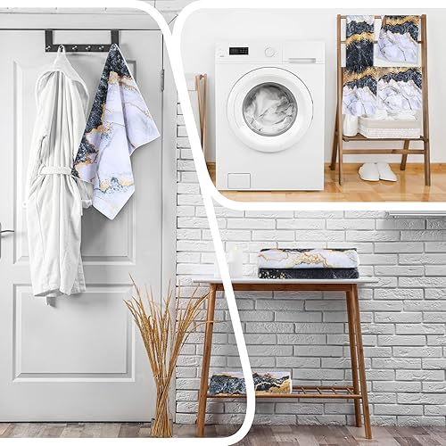 Miniatura 5 de Kinlop Juego de 4 toallas de cocina de mármol negro y dorado, toallas de mano con temática de mármol, accesorios de baño, paños de cocina, regalo de