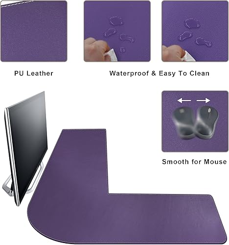 Miniatura 5 de Mydours Alfombrilla de escritorio en forma de L, piel sintética de 37.4 pulgadas, tapete protector de escritorio para estación de trabajo,