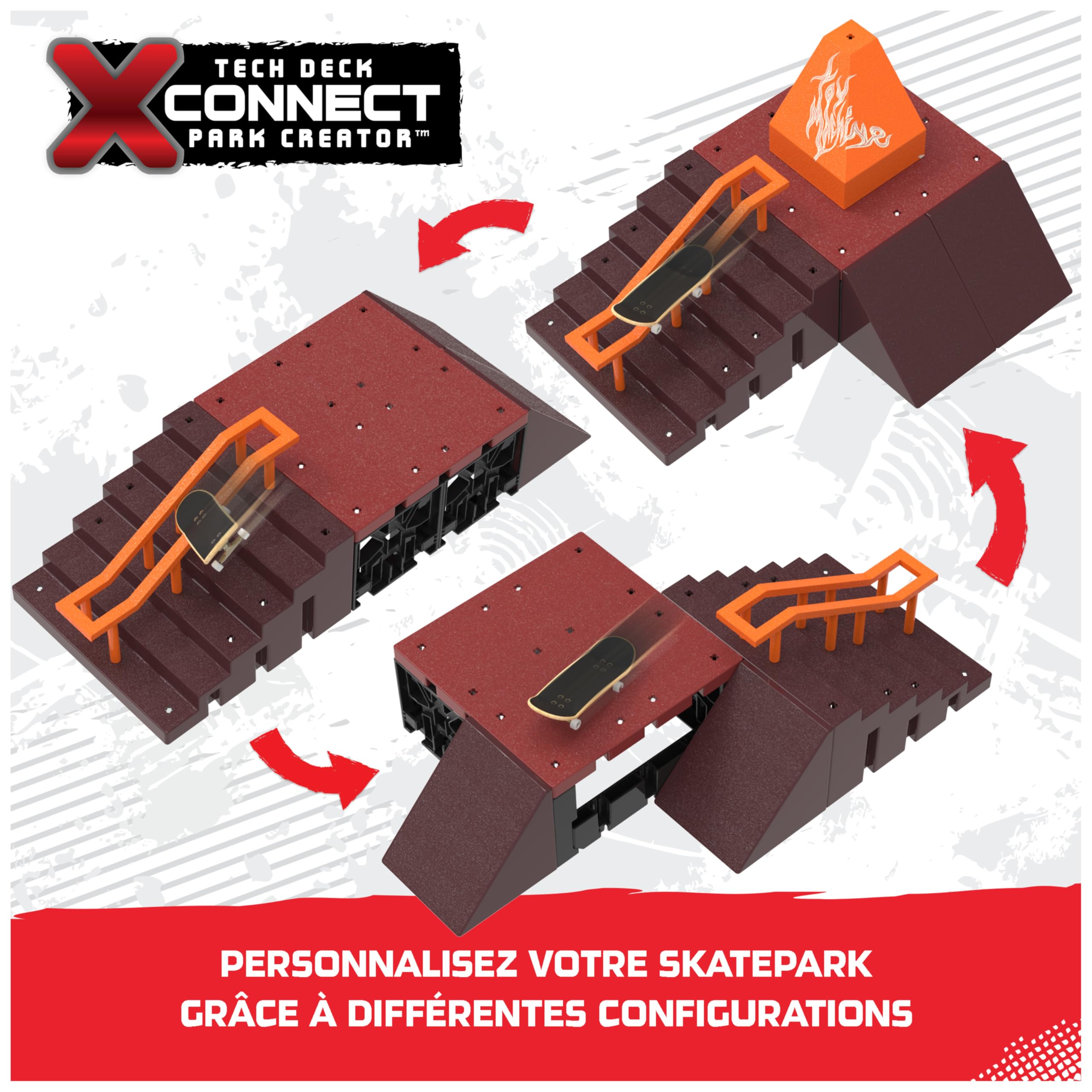 Tech Deck - Finger Skate - Starter Set X-Connect Pyramid Shredder 100% Modulable À Construire Et Personnaliser + 1 Mini Planche Exclusive - Mini Skate Doigt - Jouet Enfant - Jeu Enfant 6 Ans Et +