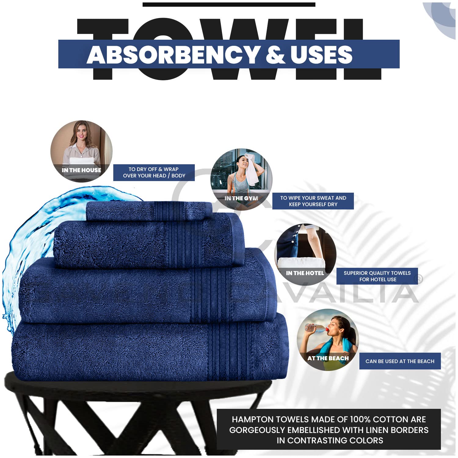 GC GAVENO CAVAILIA 4 PK Extra Large Bath Sheet, Water Absorbent Cotton Towels, 450 GSM Quick Dry Towels Set, Blue - Image 3
