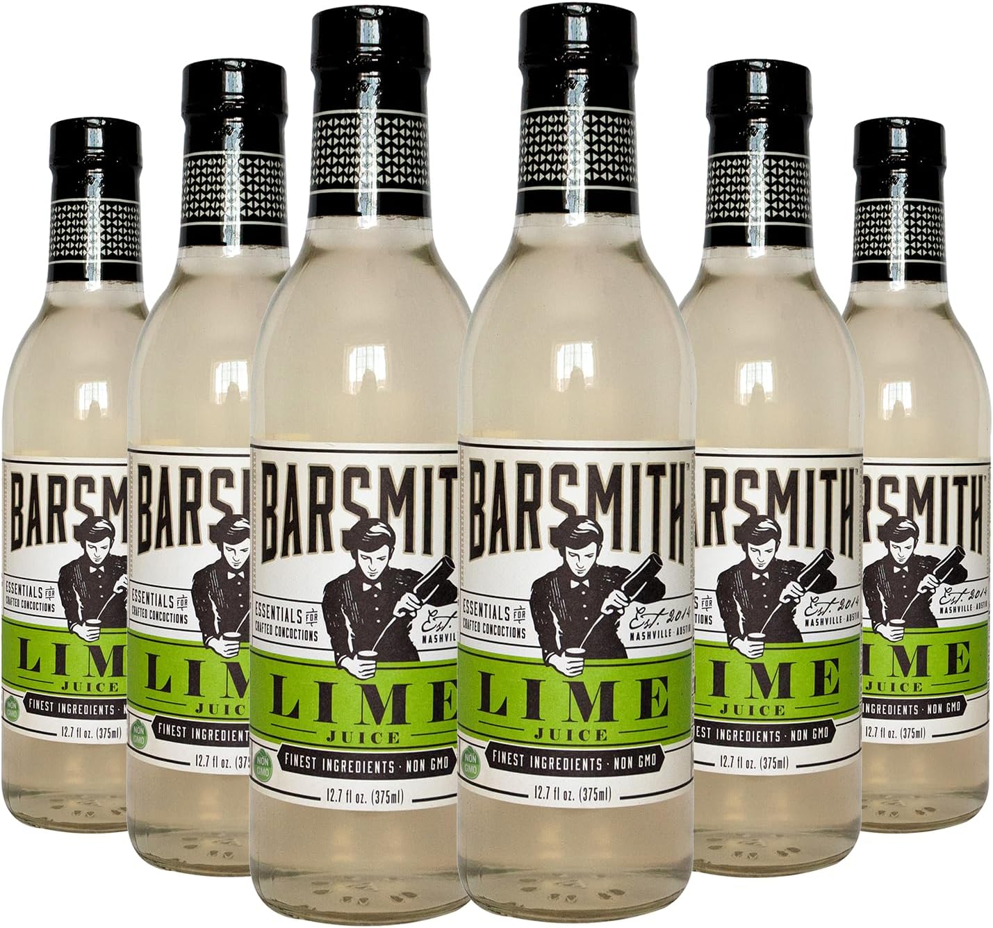 Barsmith Bar Essentials Sweetened Lime Juice - Lime Juice for Cocktails Made with Cane Sugar - No Artificial Flavors or Preservatives - Ideal for Margaritas, Gimlets & Daquiris - 12.7oz (Pack of 6)