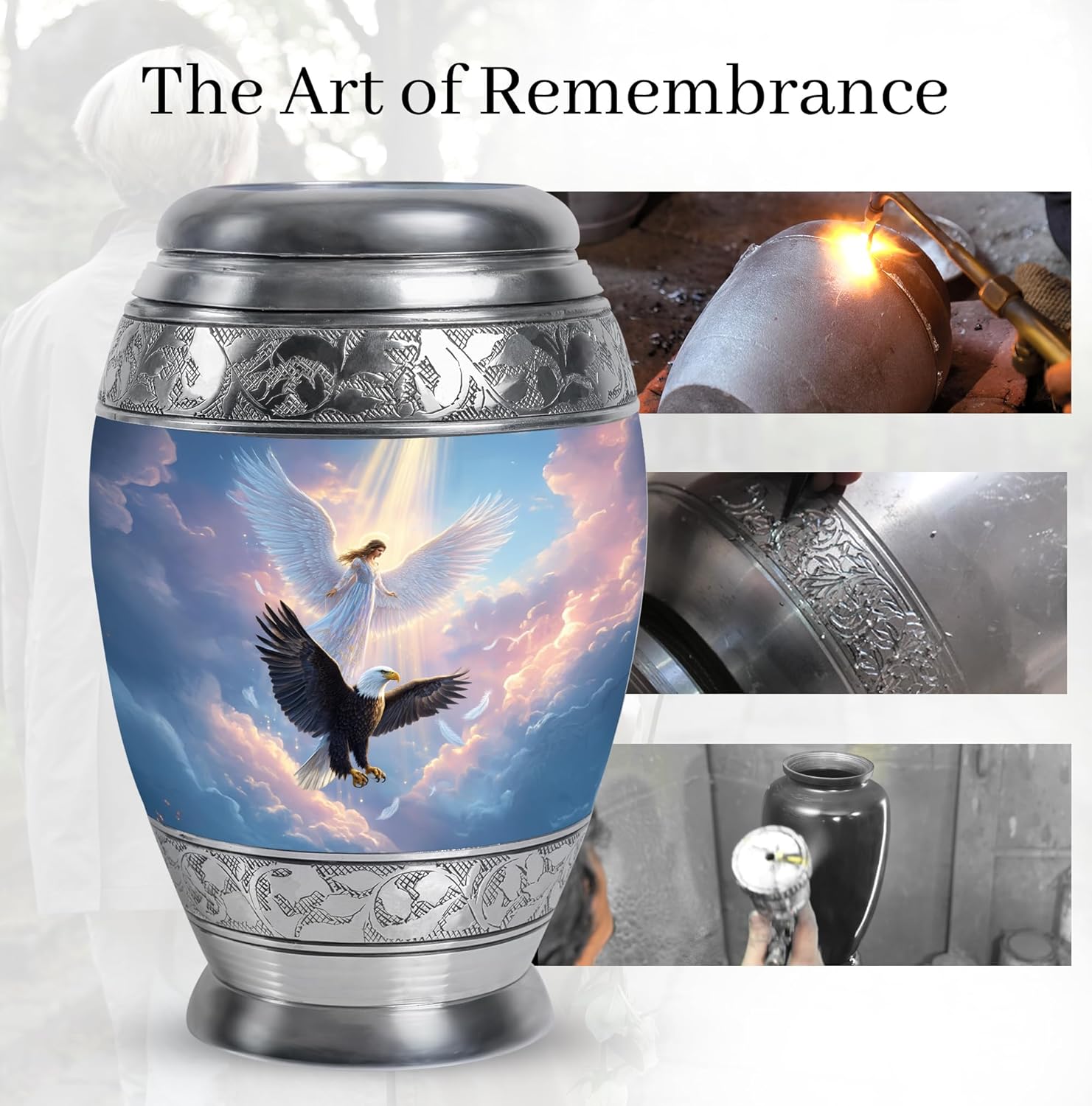 Bald Eagle Urns for Human Ashes - Angel Urn for Human Ashes Adult Man - Cremation Urns for Men and Women - Large Urn for Adults Mom - 10Inch & 200 Cubic Inches