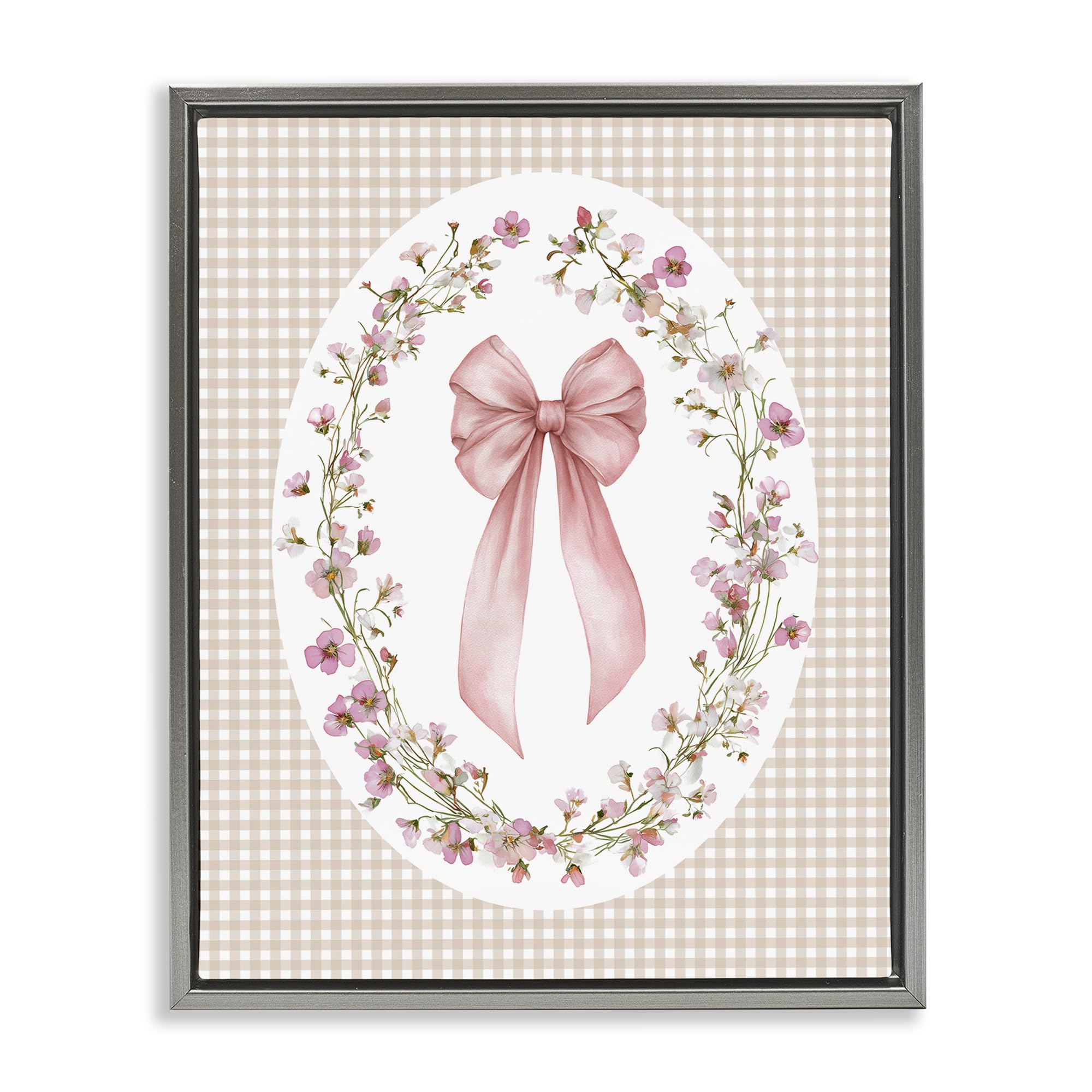 Stupell Industries Luster Gray (Matte) 'Feminine Gingham Bow'| Floating Frame Canvas Art