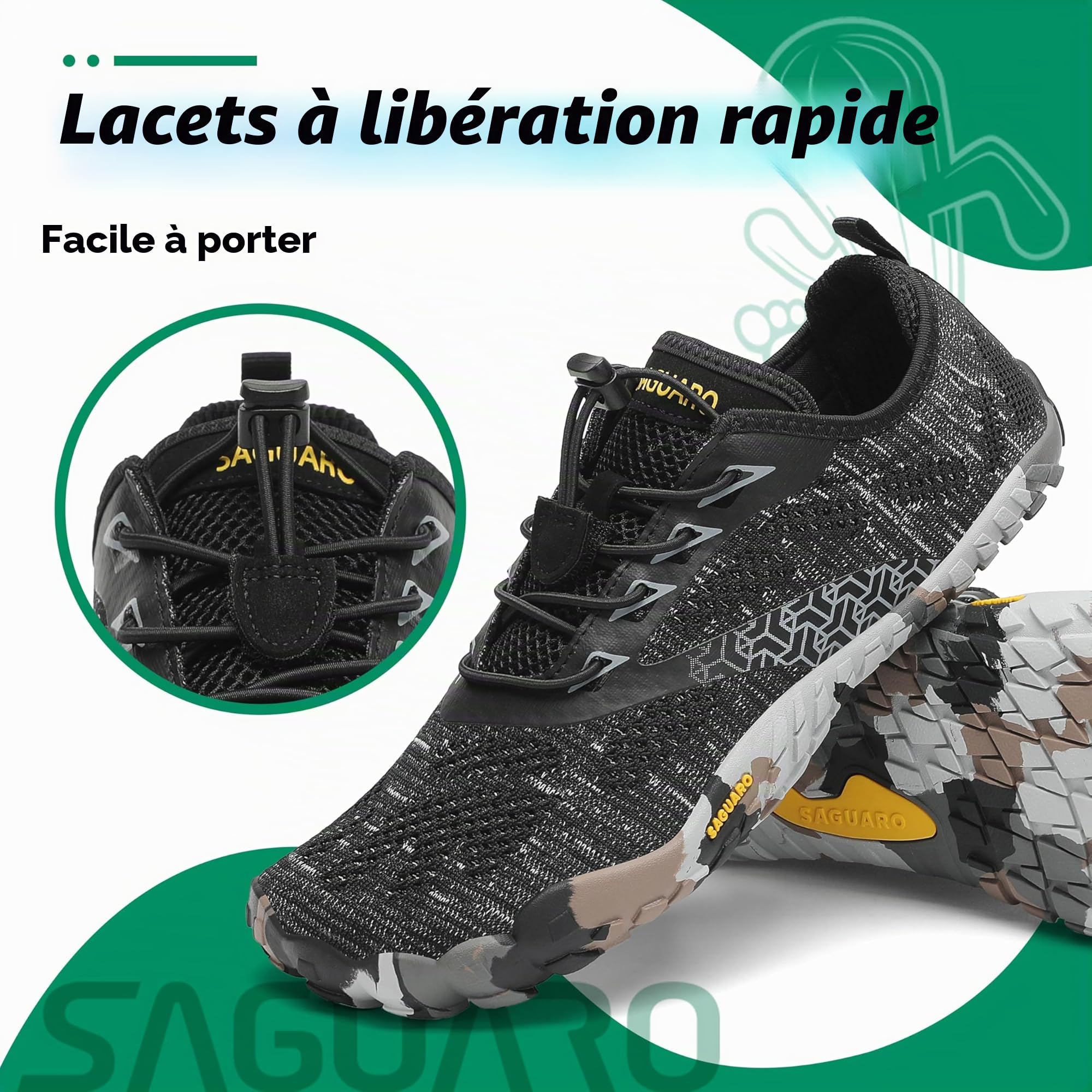 SAGUARO Chaussure Minimaliste Homme Femme Chaussure Plage de Marche Randonne Courses Trail Running Chaussures Barefoot Barefoot Chaussures Aquatiques, Noir d'encre, 42 EU