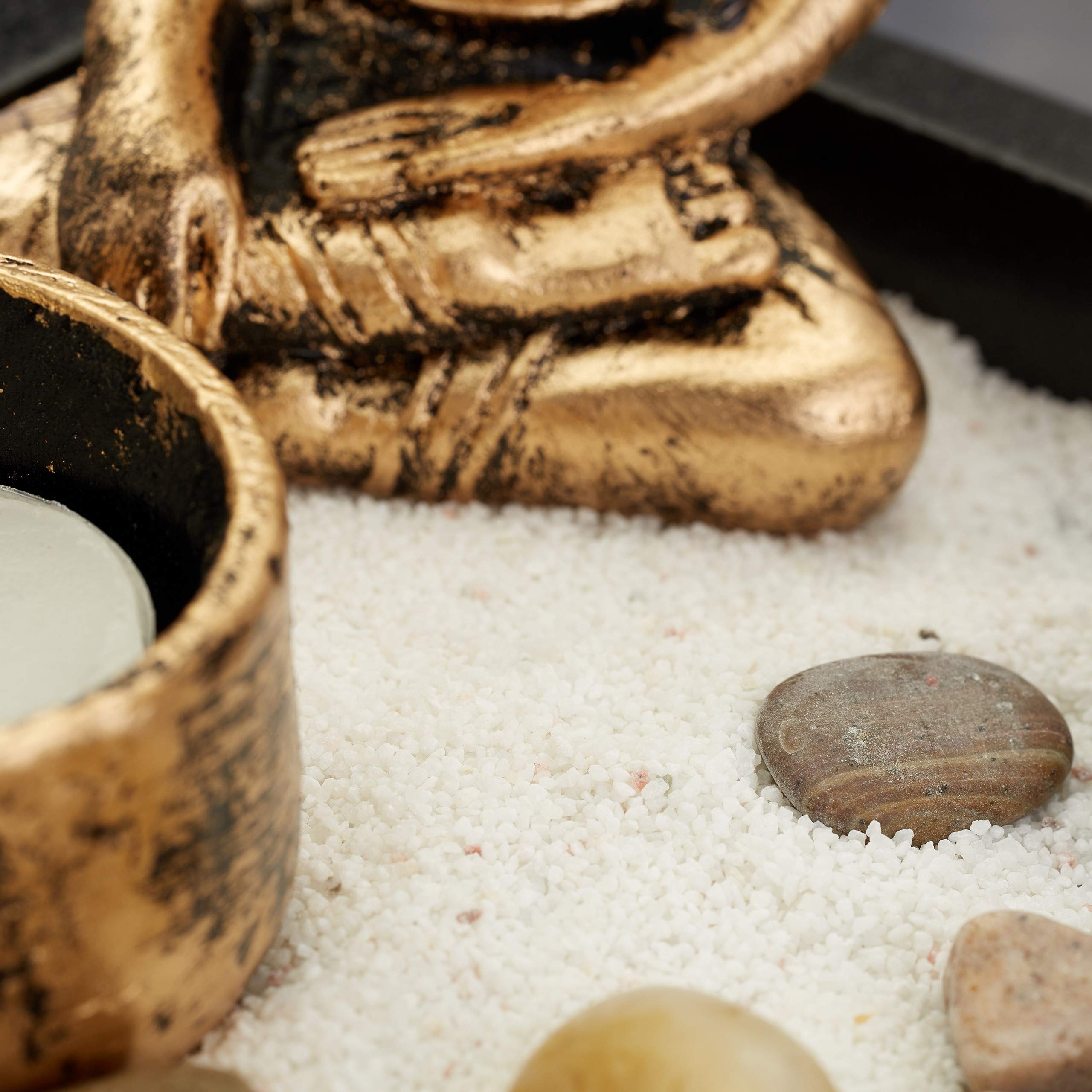 Relaxdays Giardino Zen, con Buddha, Pietre, Sabbia, Porta Incenso & Portalumino, Rilassante, Decorazione Feng Shui, nero