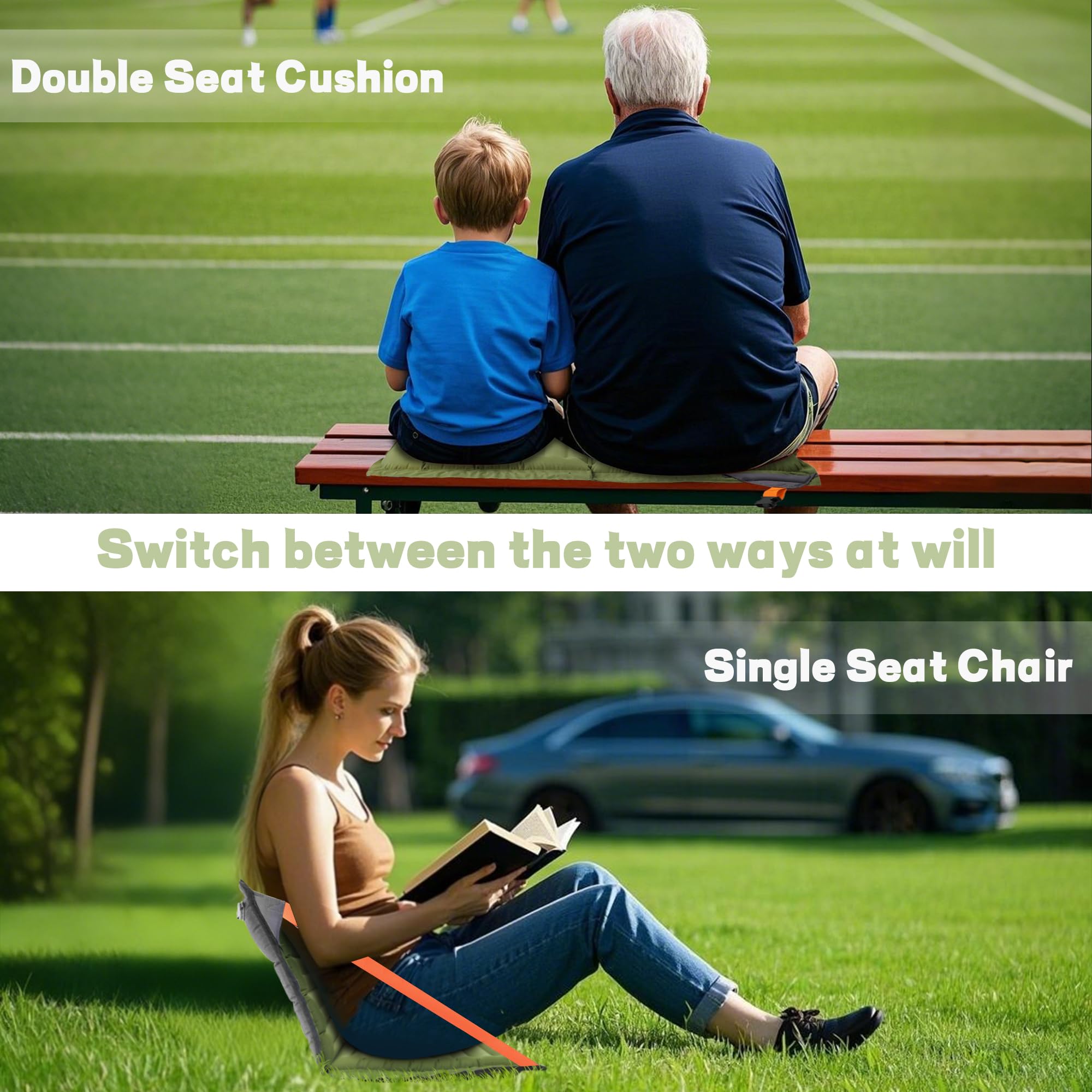 ONTYZZ Sièges de Stade Gonflable Coussin Extérieur avec Réglable Dossier Léger Pliantes Chaise Sol Coussin Siège pour Pique-Nique Concerts Jardin Balcon Pêche Camping Chaises