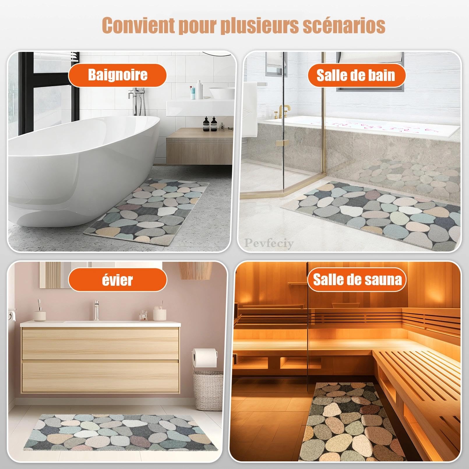 Tapis de Douche antidérapant 80x120 CM Tapis Douche antidérapant de Style Moderne en PVC Doux et Confortable avec Trous de Drainage, Haute perméabilité à l'eau, adapté aux Zones humides