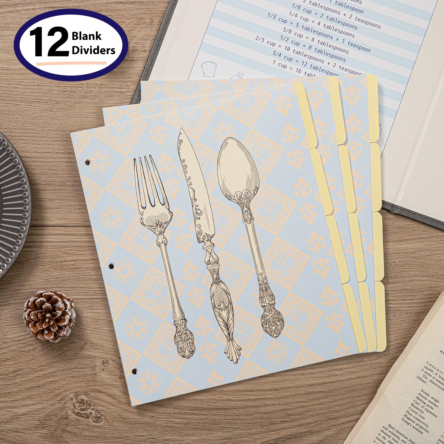 COFICE Rezeptordner – 21,6 x 28,9 cm, 3 Ringe, blanko, Familien-Rezeptbuch, Ordner-Set zum Schreiben in eigenen Rezepten, mit PU-Kunstleder-Einband und Kunststoffhüllen (grau)