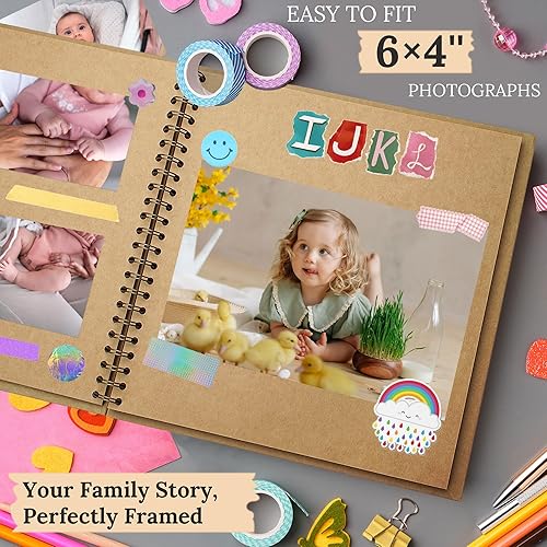 Vista 104 de Álbum de recortes de 8 x 8 pulgadas, álbum de recortes de papel kraft de tapa dura, álbumes de fotos, 40 páginas, perfecto para fotos de 4 x 6 / 5 x