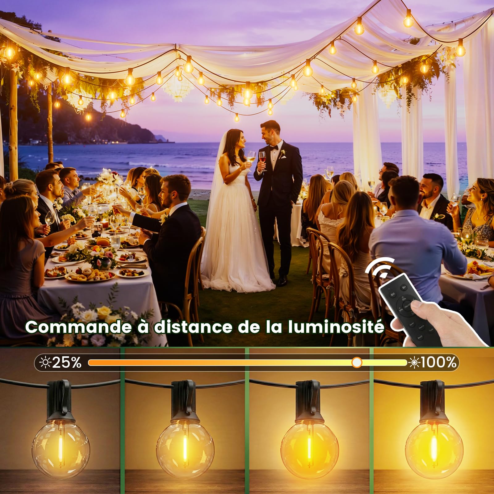 Yuusei Guirlande Lumineuse Exterieure, 45M Guirlande Guinguette Exterieur | Télécommande, étanche IP45, 75+2 G40 Ampoules LED Incassables pour Terrasse Deco Jardin Pergola Balcon Mariages et Fêtes