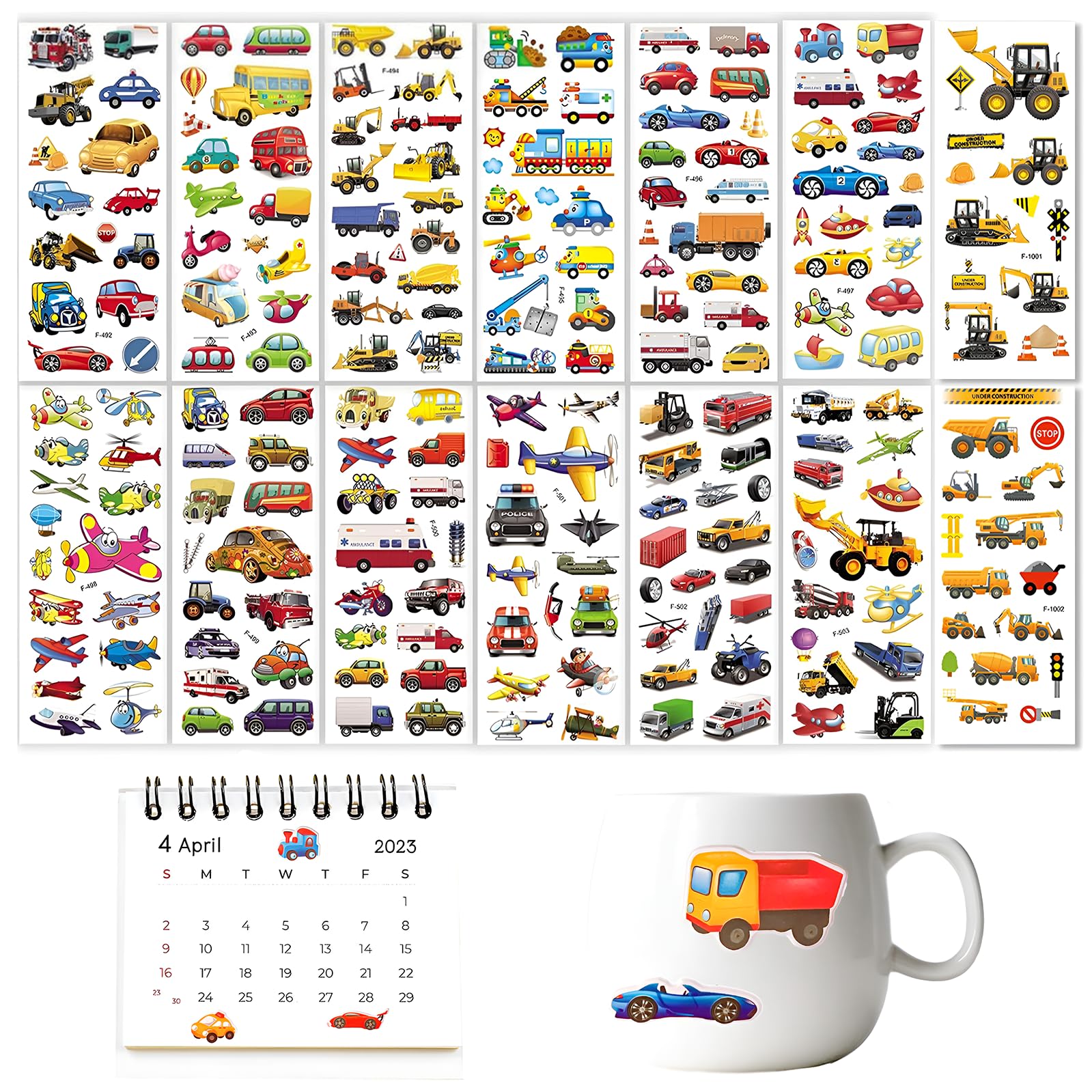 Car Transport Digger Stickers, 14 Sheets Car Theme Stickers Set DIY Decoration Craft Car Stickers for Boys Party Bag Fillers Birthday Favors Supplies Rewarding Gifts